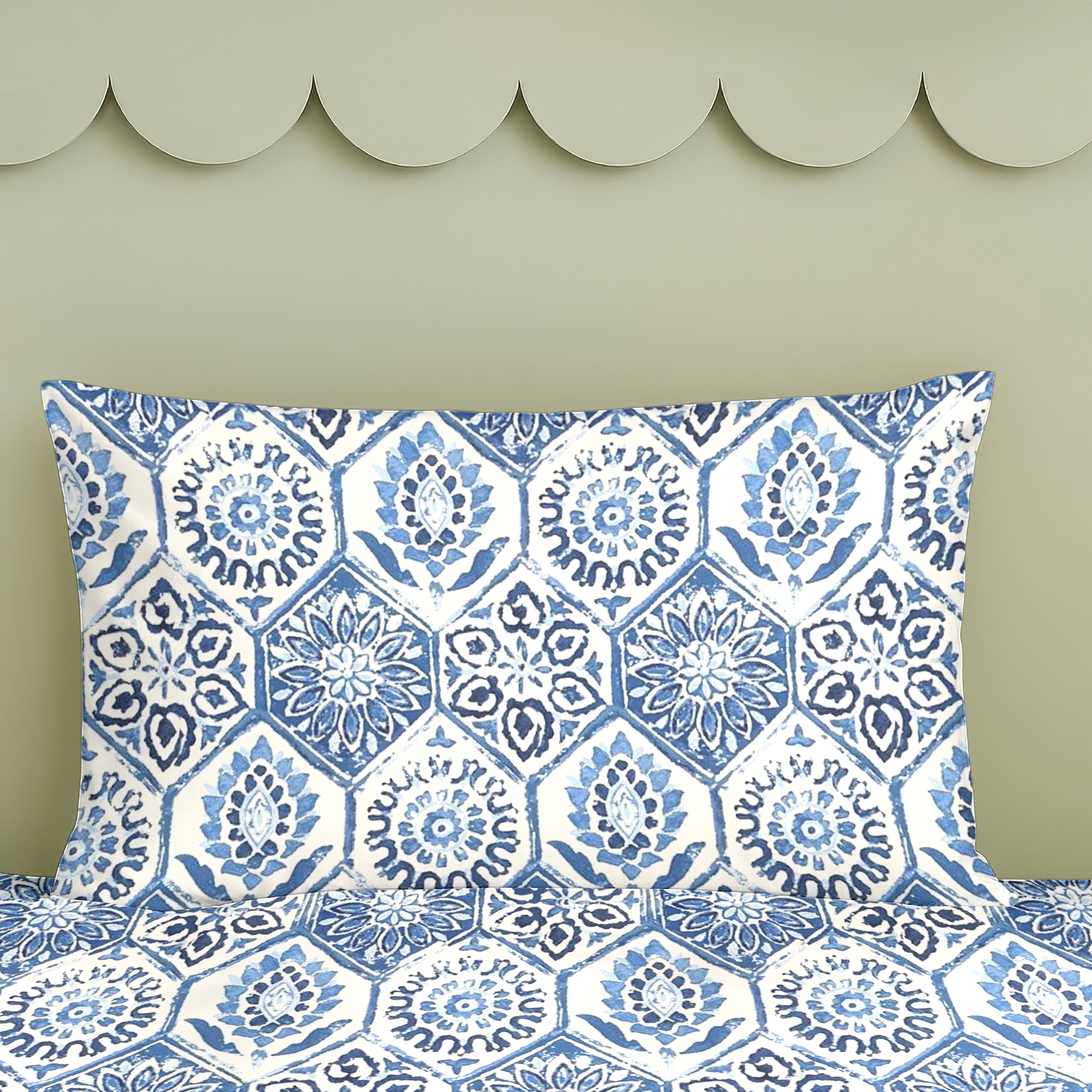 ANKARA BLUE COTTON BEDSHEET WITH PILLOWCOVER