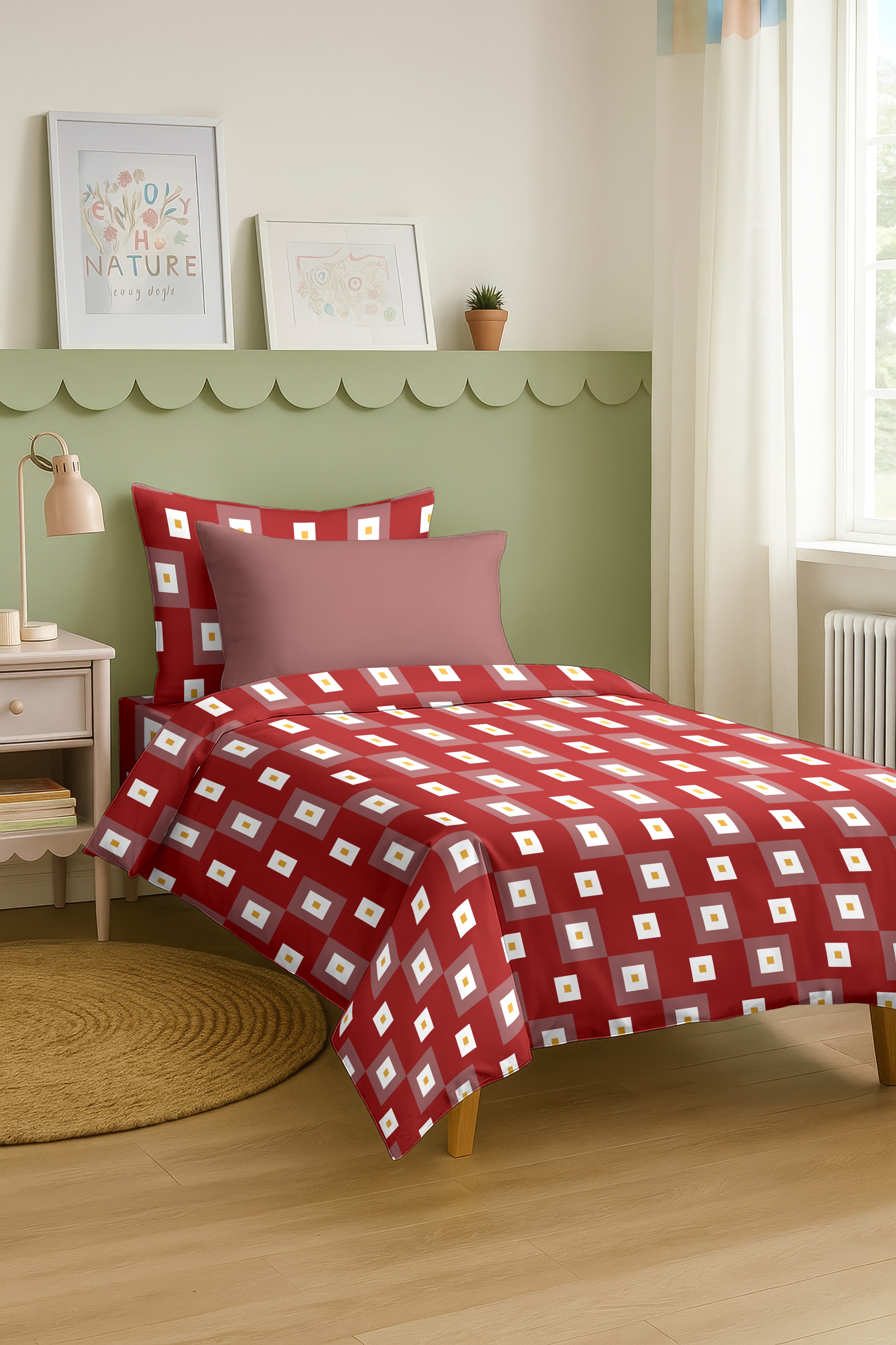 VENICE RED COTTON BEDSHEET WITH PILLOWCOVER