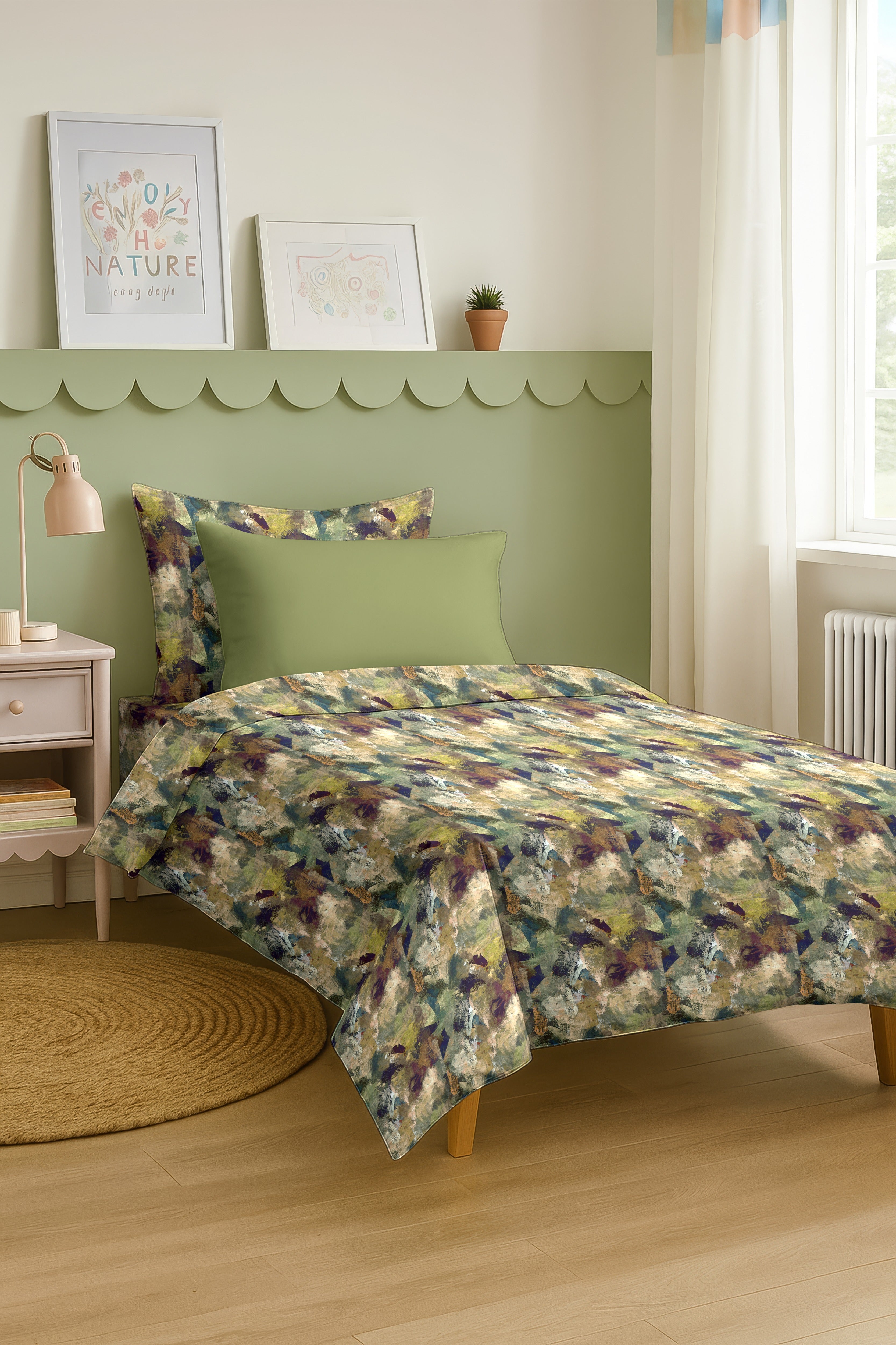 MONACO GREEN COTTON BEDSHEET WITH PILLOWCOVER