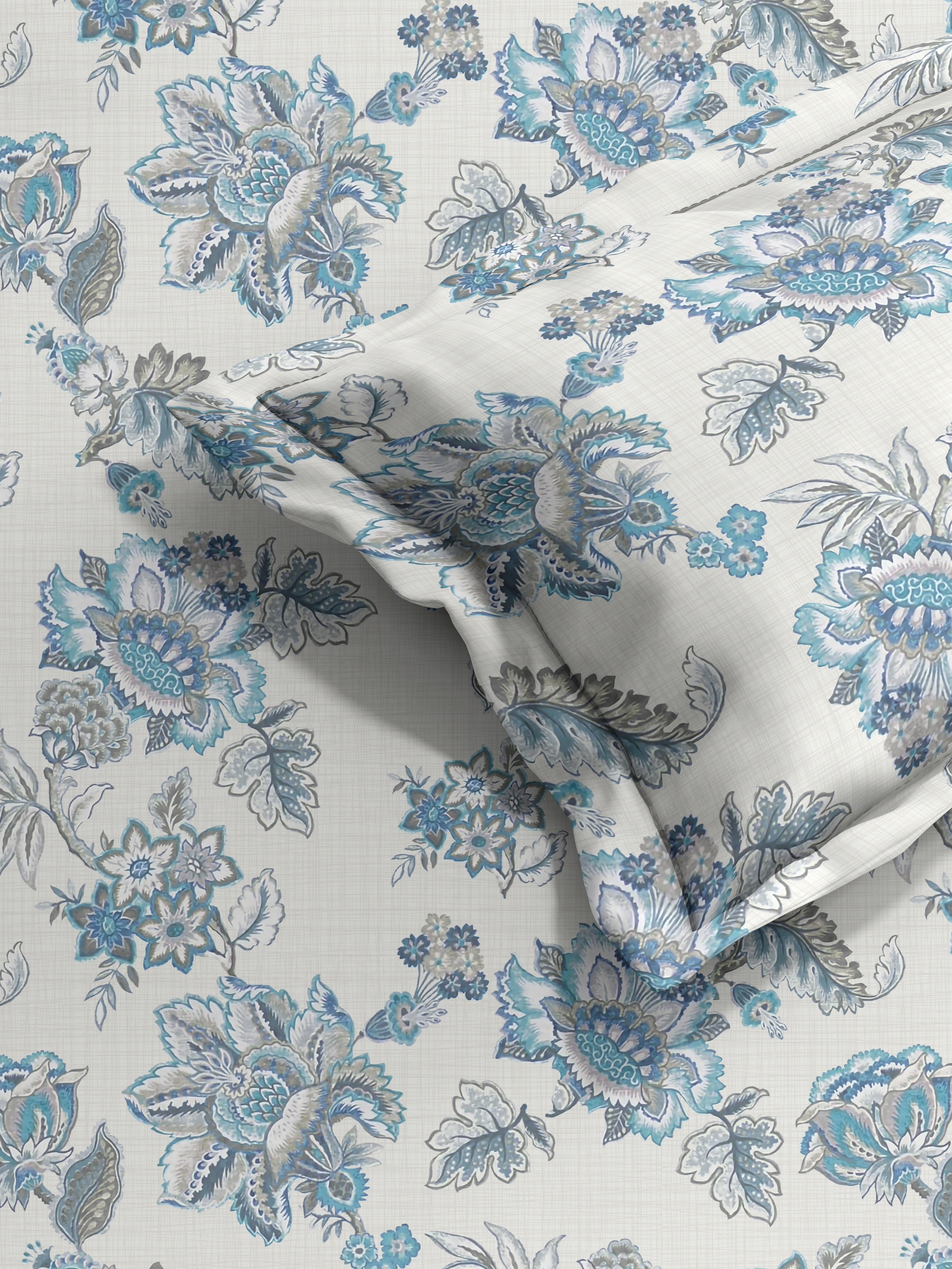ANZIO BLUE COTTON BEDSHEET WITH PILLOWCOVER
