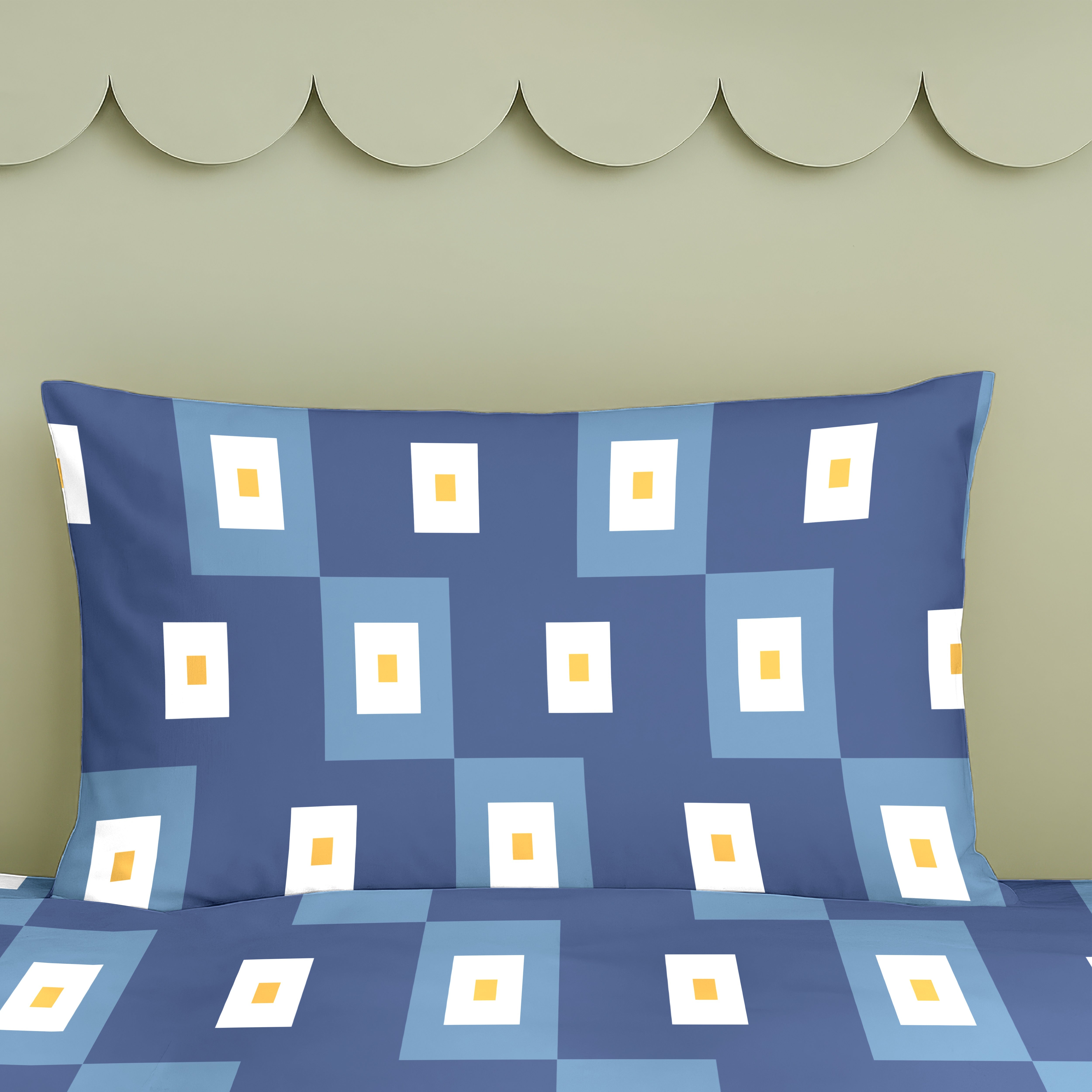 VENICE BLUE COTTON BEDSHEET WITH PILLOWCOVER