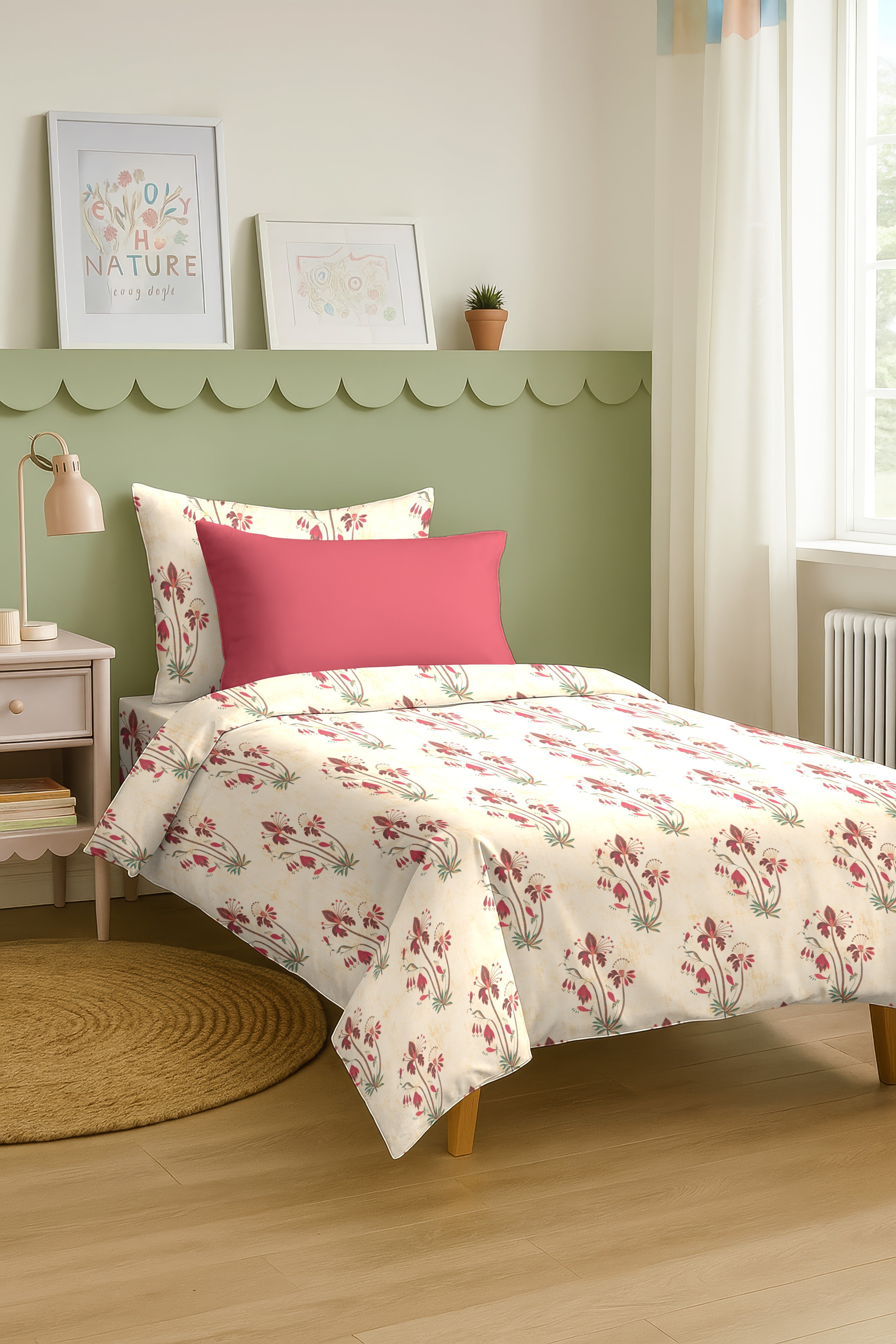 VERONA PEACH COTTON BEDSHEET WITH PILLOWCOVER