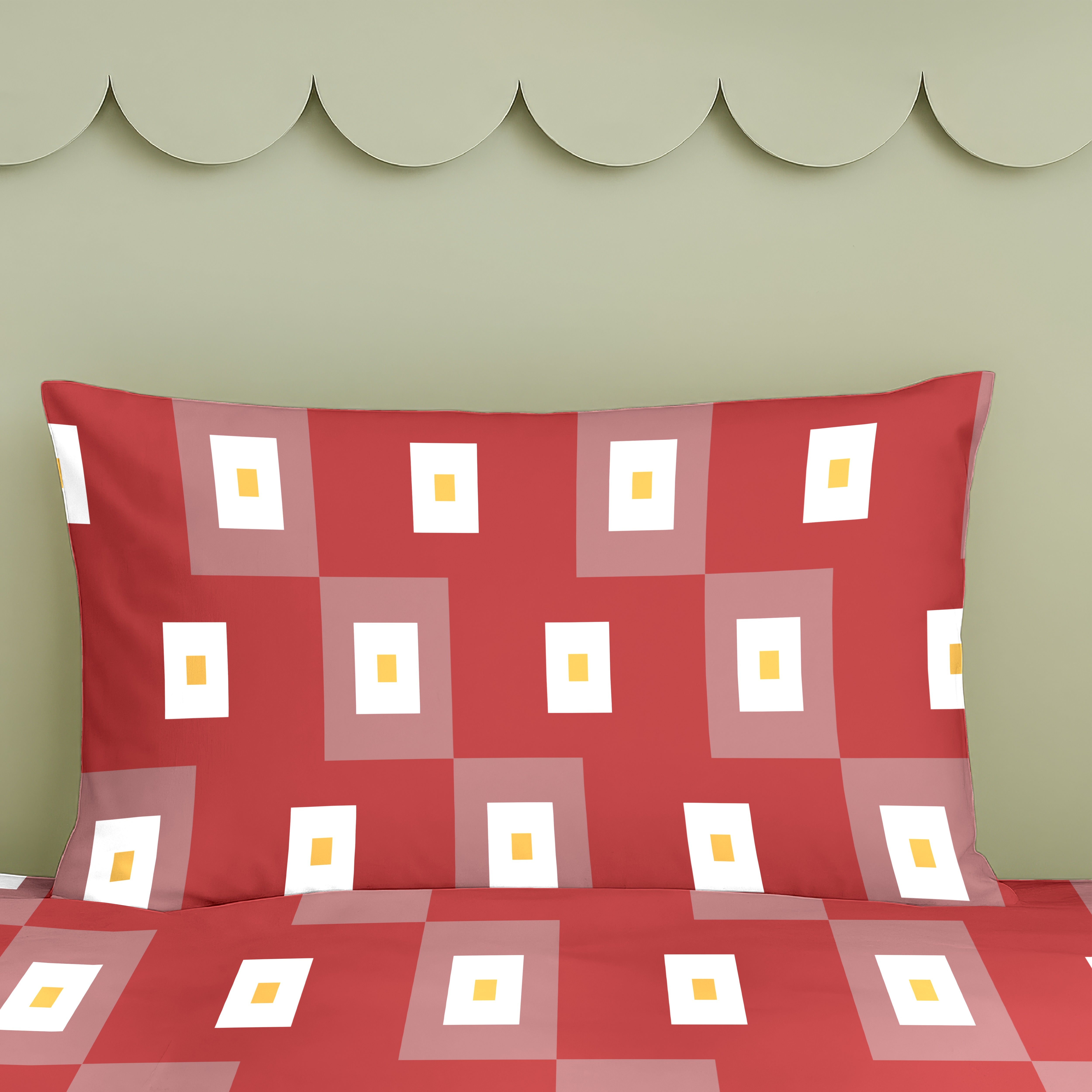 VENICE RED COTTON BEDSHEET WITH PILLOWCOVER