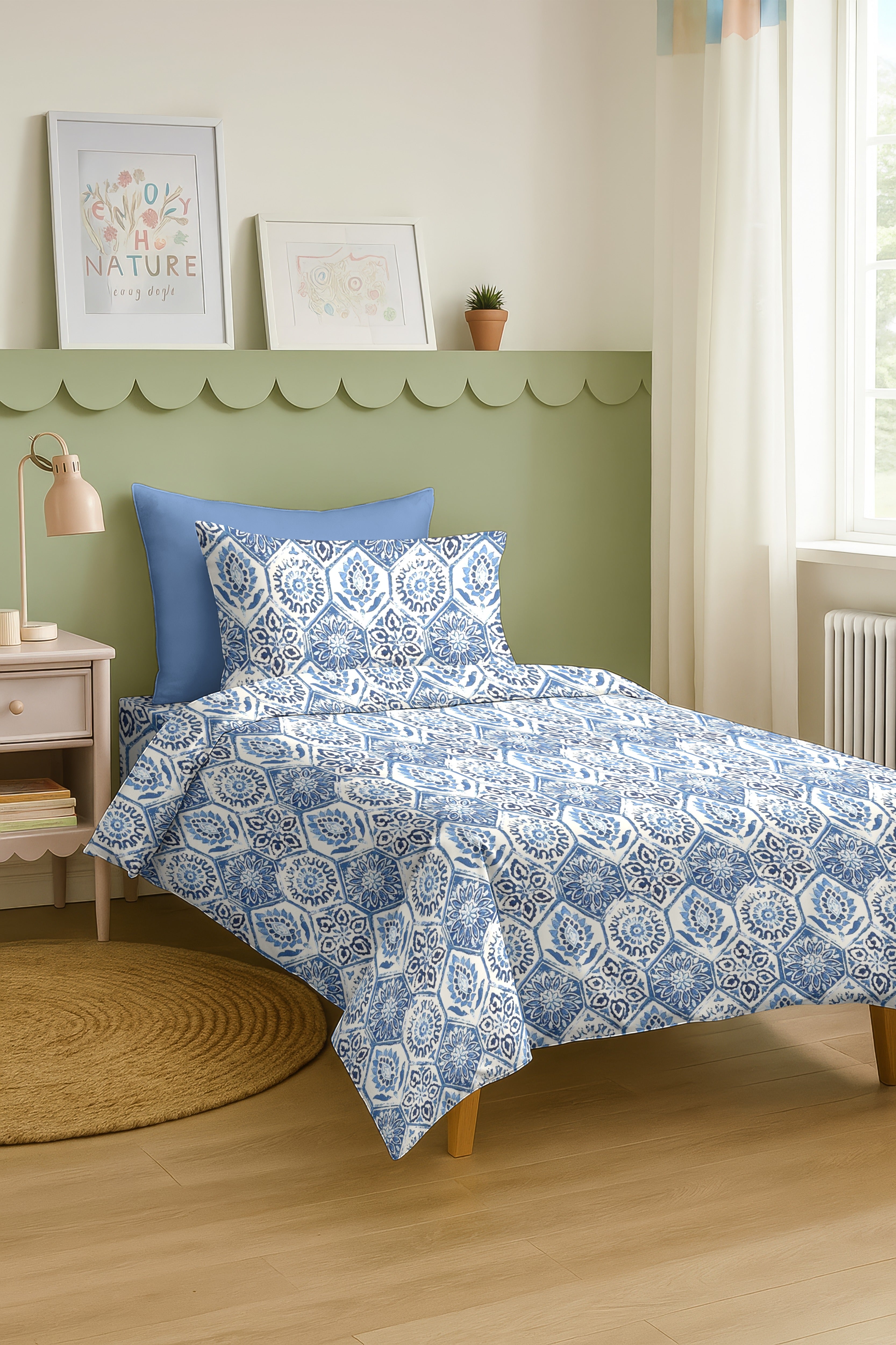 ANKARA BLUE COTTON BEDSHEET WITH PILLOWCOVER