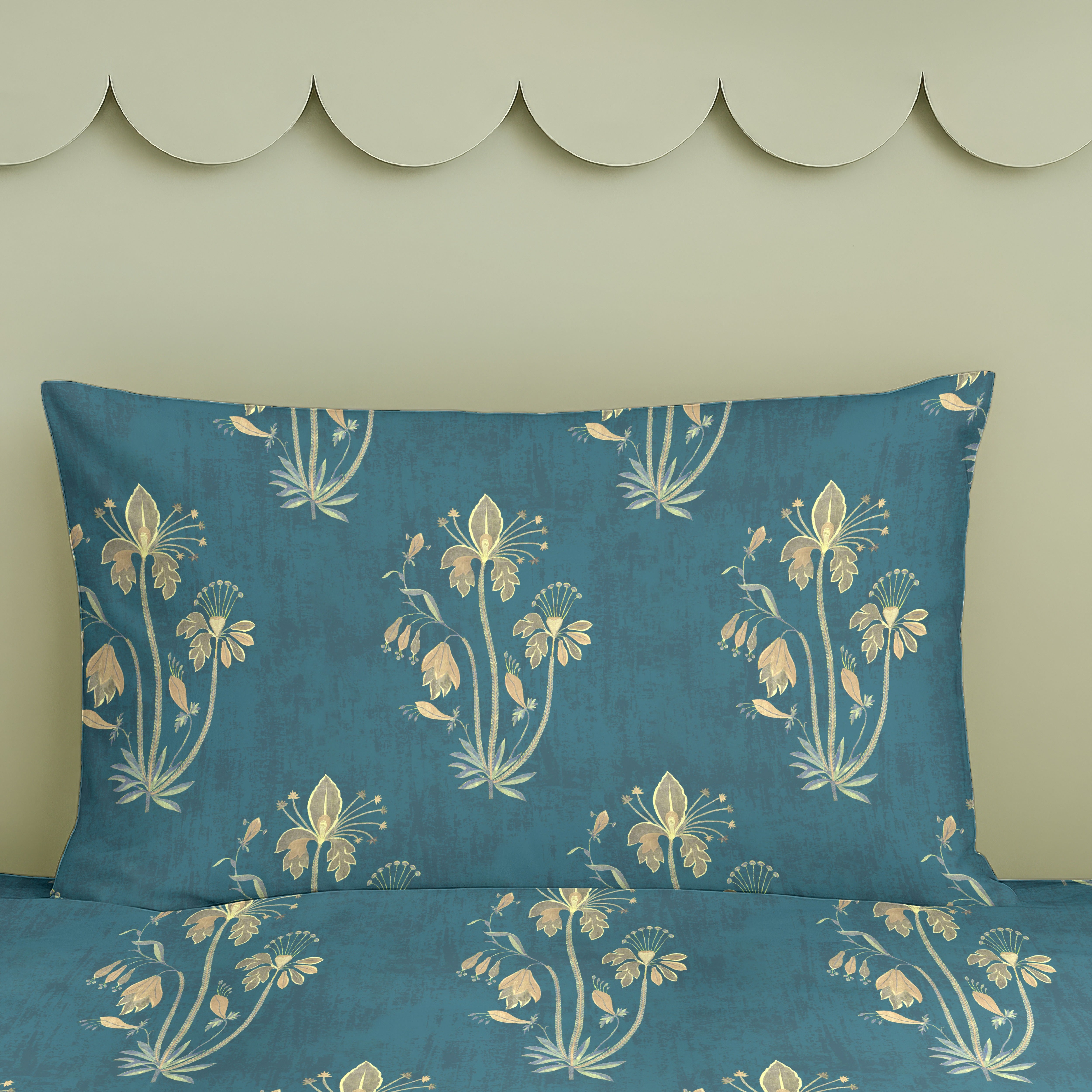 VERONA TEAL COTTON BEDSHEET WITH PILLOWCOVER