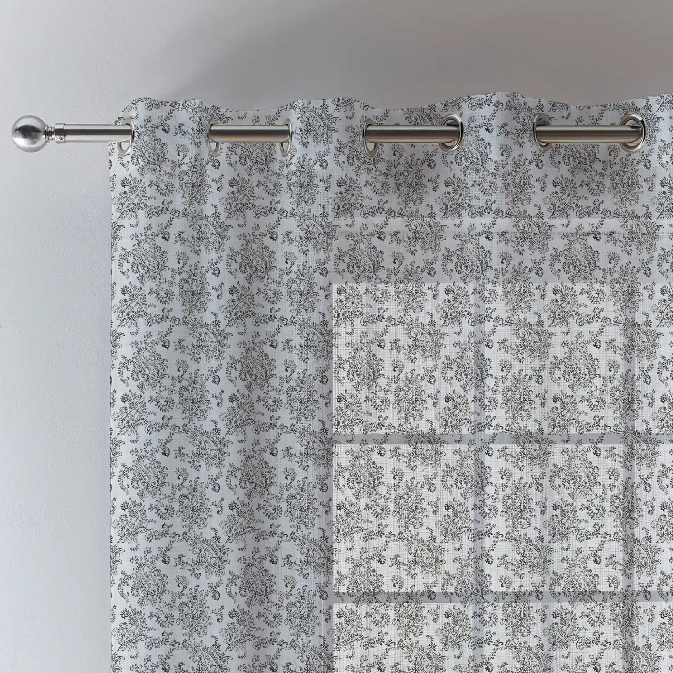 JODHPUR FLOWERS LINEN SHEER CURTAIN WHITE AND BLACK