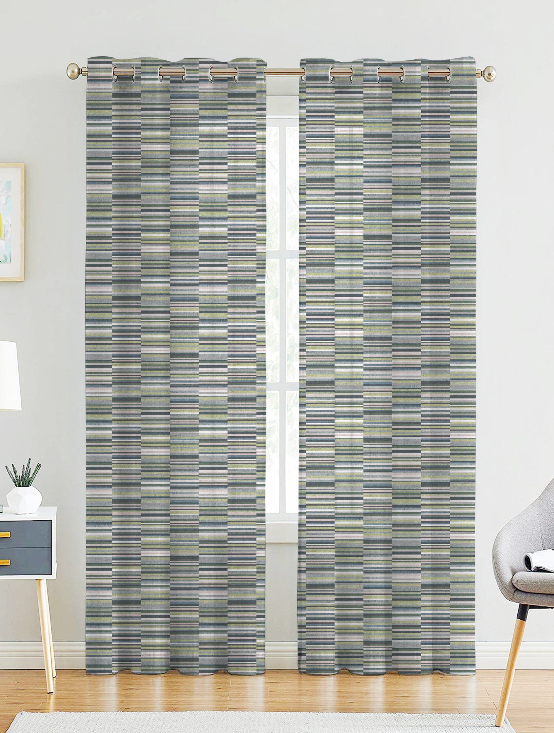 ILLUSION DASH LINEN SHEER CURTAIN OLIVE/GREEN