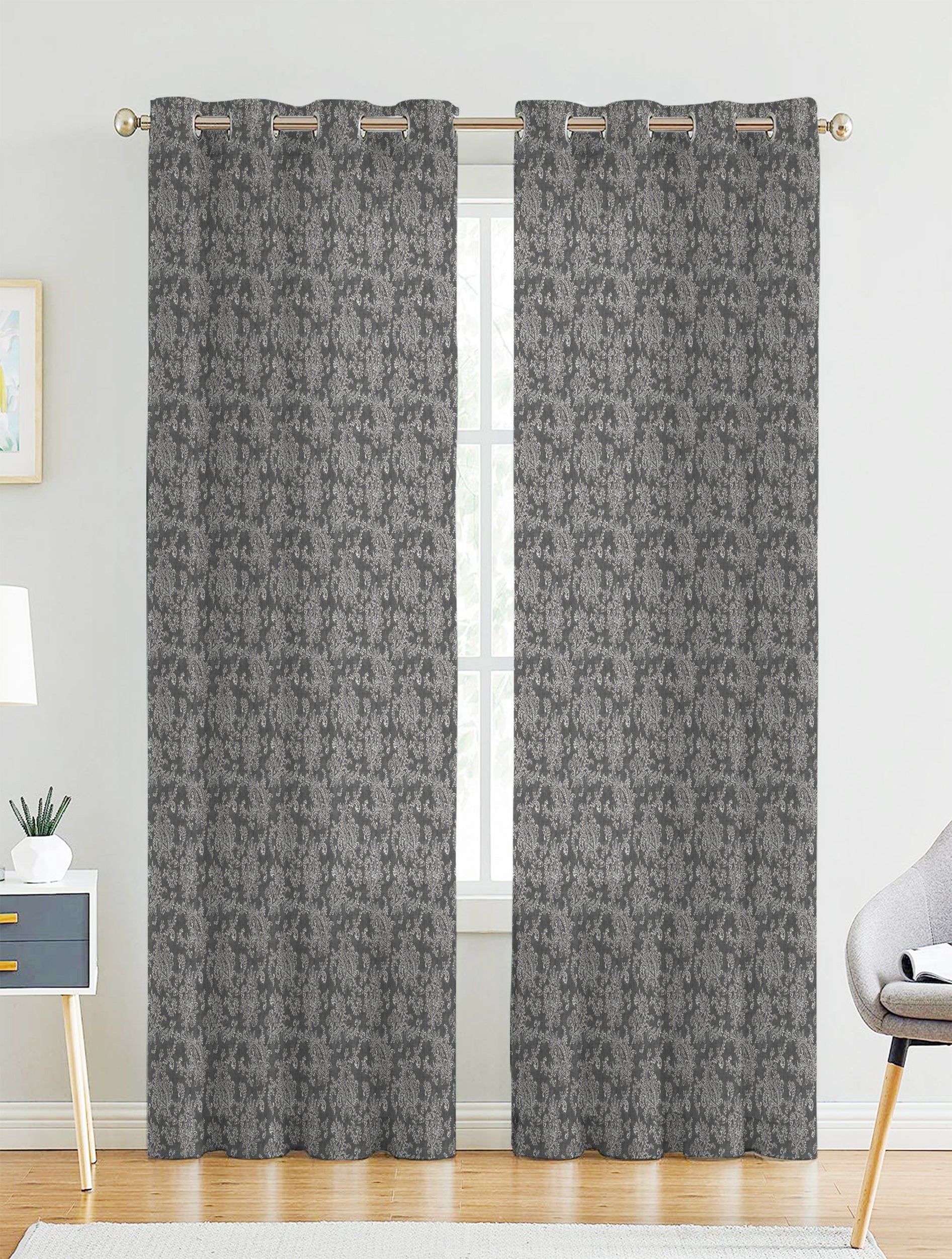 JODHPUR FLOWERS LINEN SHEER CURTAIN BLACK