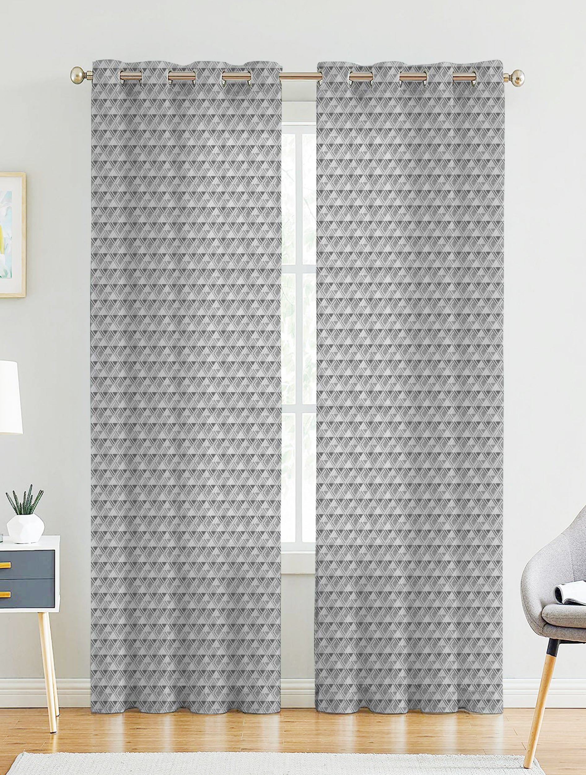 ILLUSION MULTI TRIANGLE LINEN SHEER CURTAIN BLACK/GREY