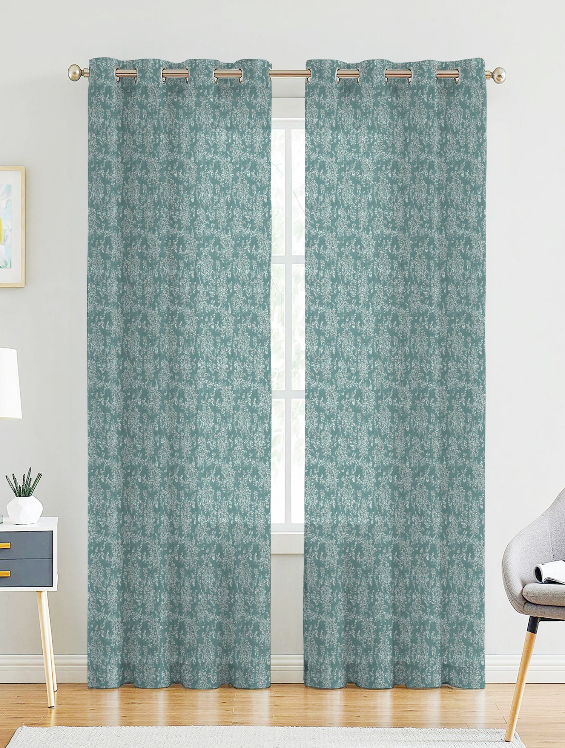 JODHPUR FLOWERS LINEN SHEER CURTAIN TEAL