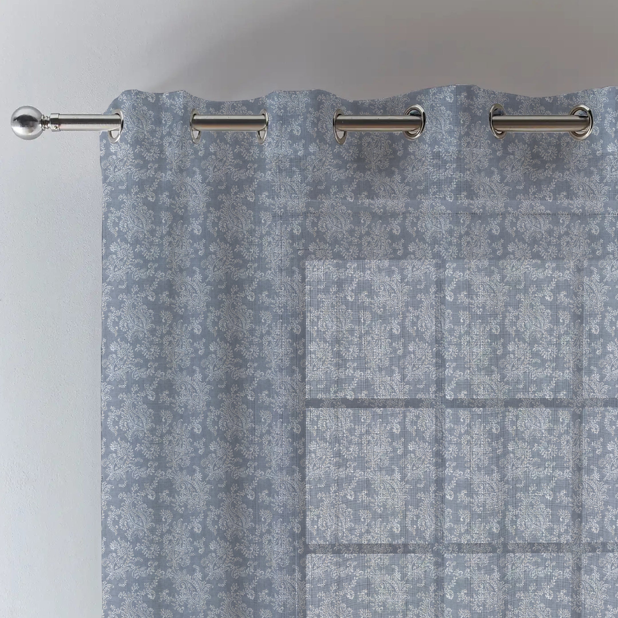 JODHPUR FLOWERS LINEN SHEER CURTAIN INDIGO