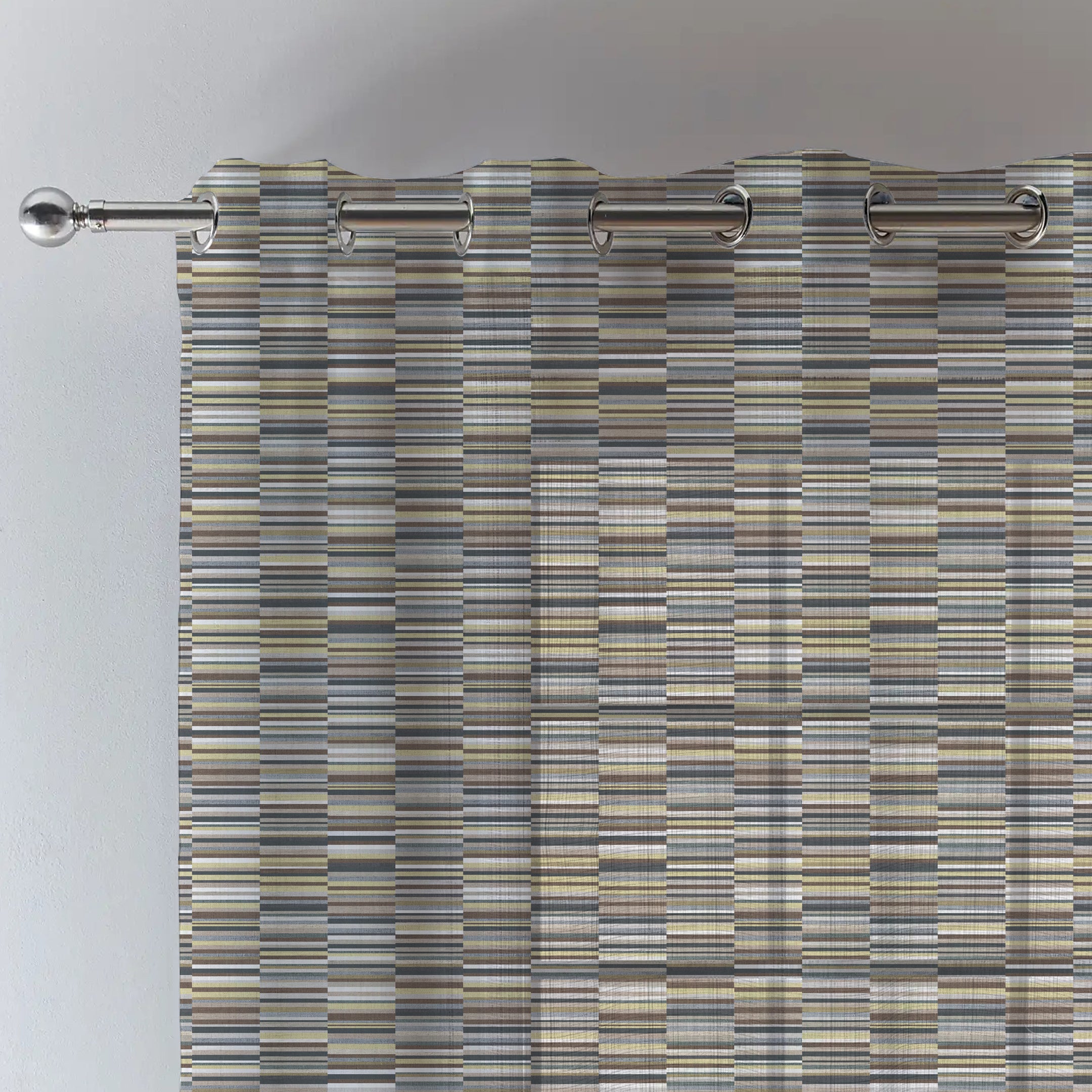 ILLUSION DASH LINEN SHEER CURTAIN BROWN/YELLOW