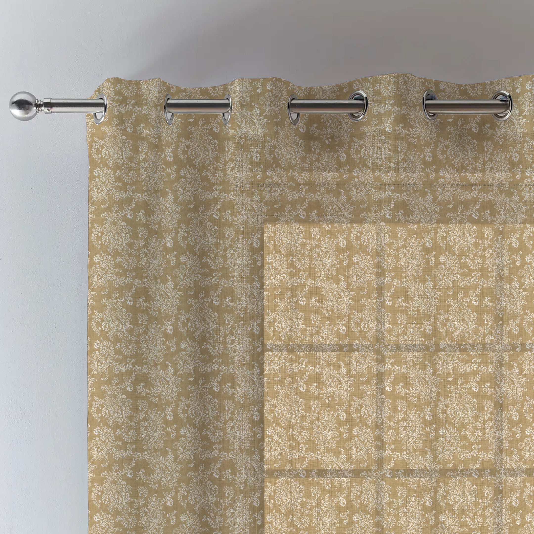 JODHPUR FLOWERS LINEN SHEER CURTAIN CAMEL