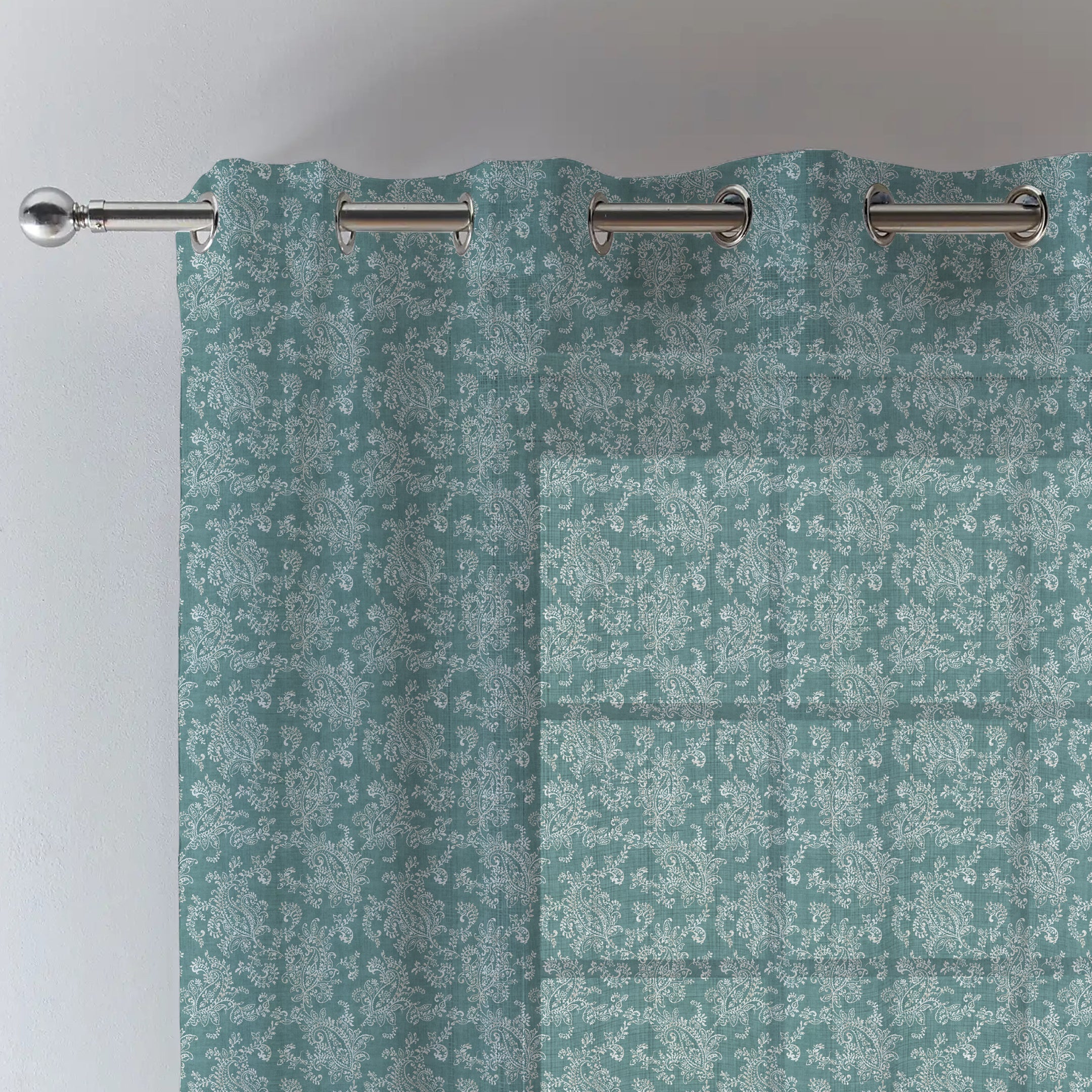 JODHPUR FLOWERS LINEN SHEER CURTAIN TEAL