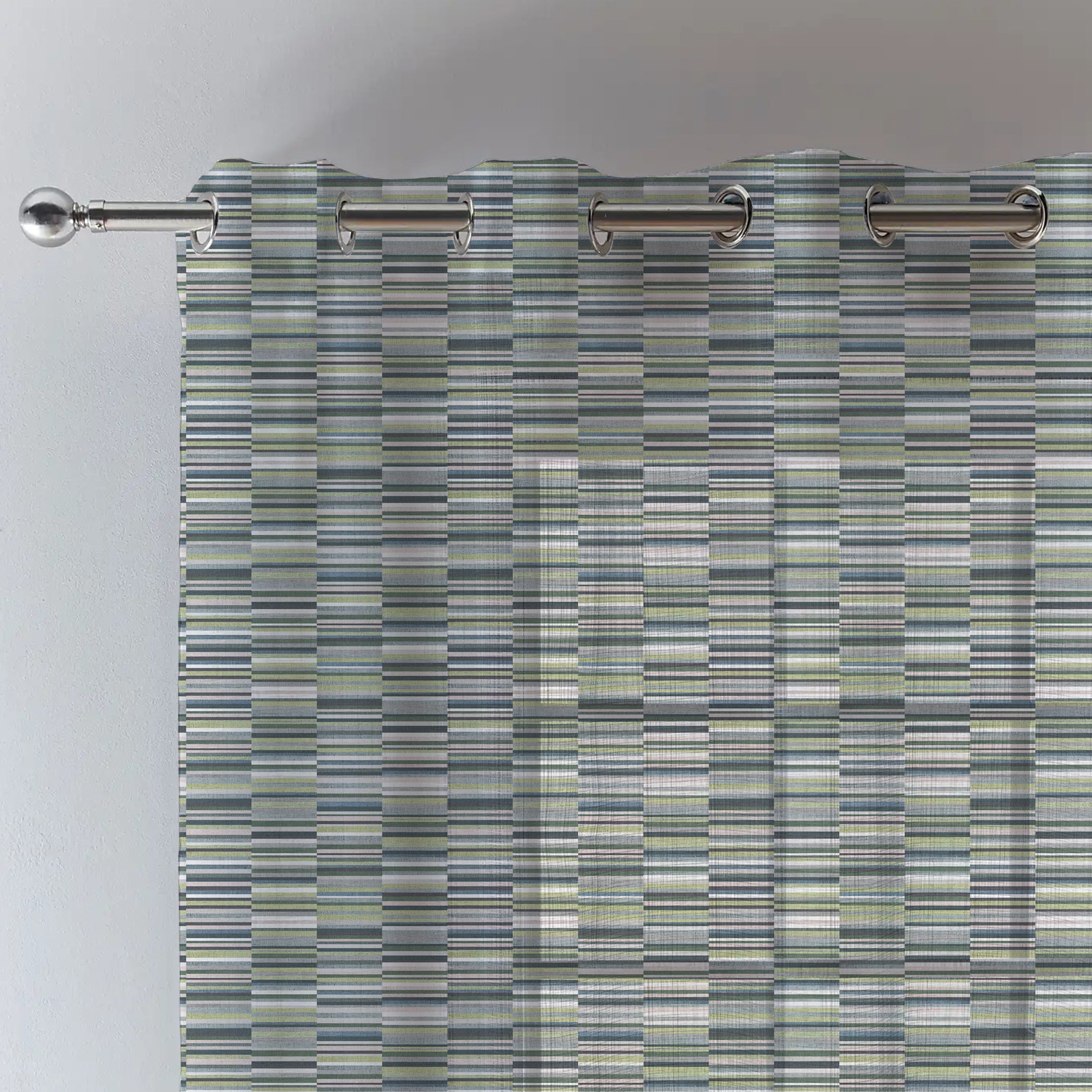 ILLUSION DASH LINEN SHEER CURTAIN OLIVE/GREEN