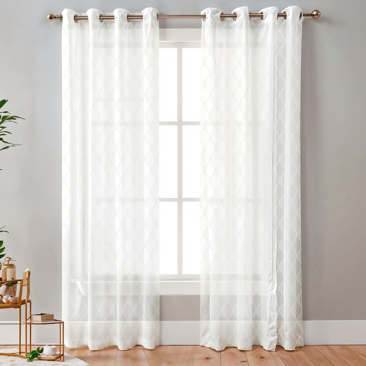 OGEE WAVE WHITE EMBROIDERED SHEER CURTAIN