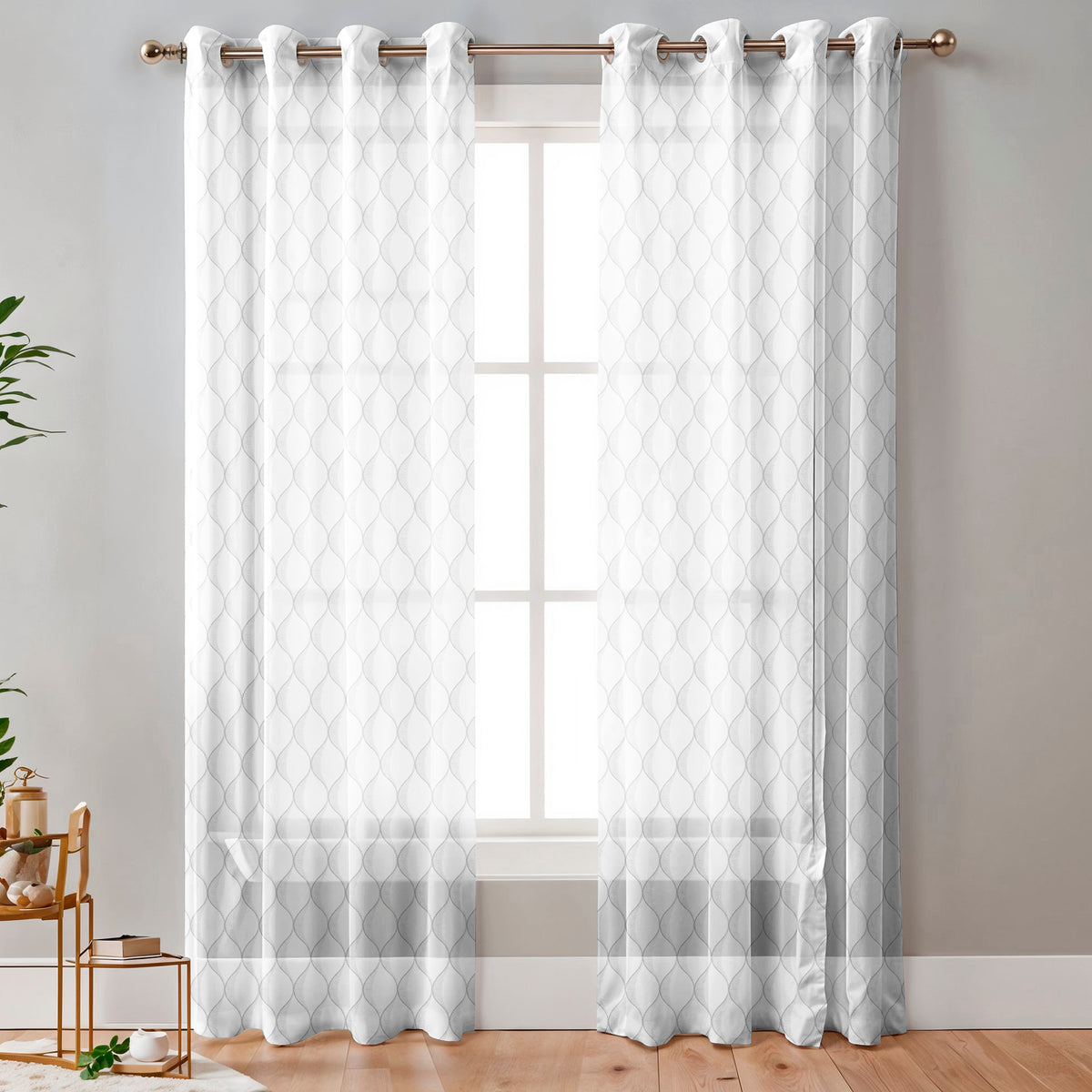 OGEE WAVE GREY EMBROIDERED SHEER CURTAIN
