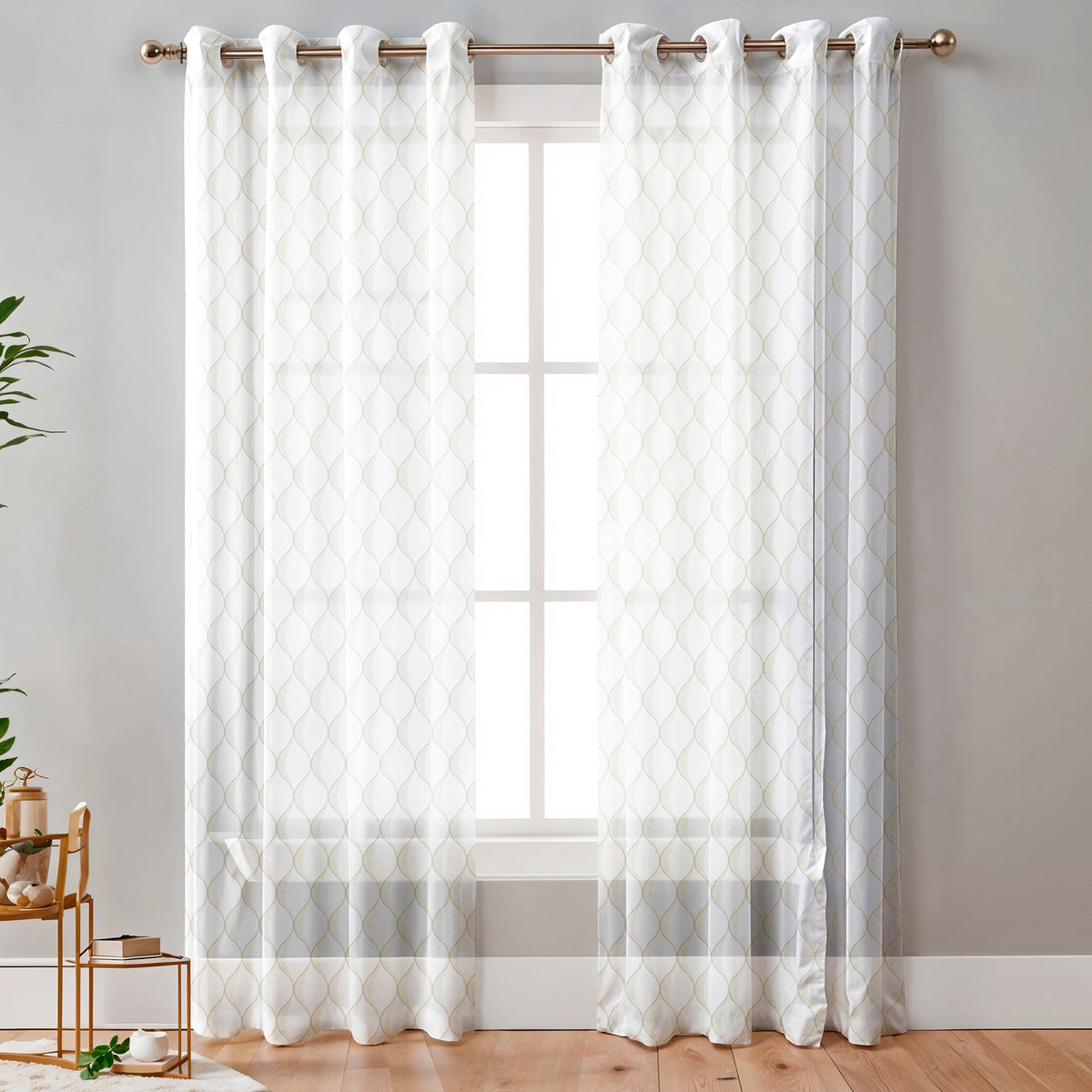 OGEE WAVE CREAM EMBROIDERED SHEER CURTAIN