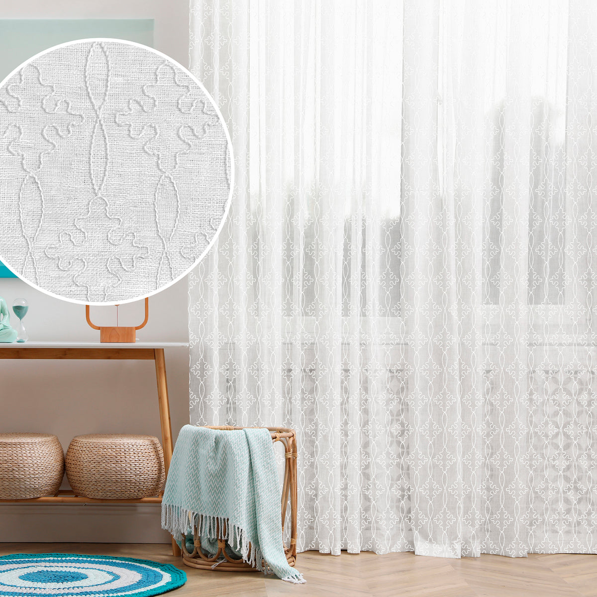 MOROCCAN WHITE EMBROIDERED SHEER CURTAIN