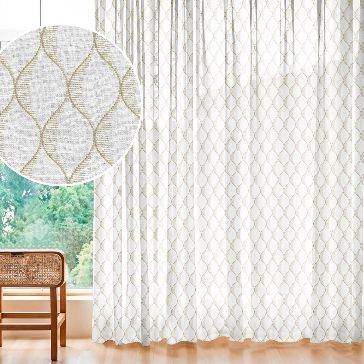 OGEE WAVE CREAM EMBROIDERED SHEER CURTAIN