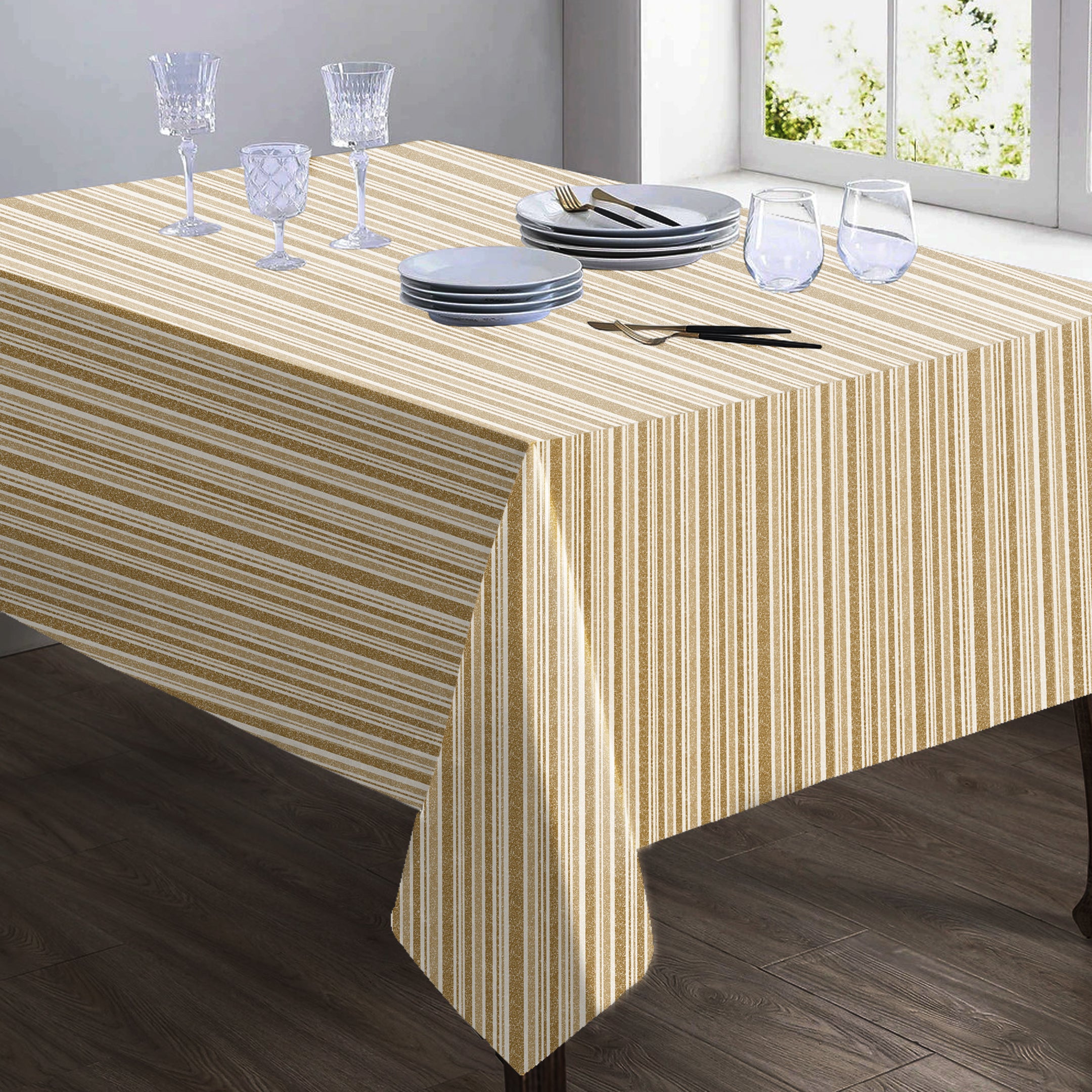 Jodhpur Stripe 6 Seater Table Cloth Camel