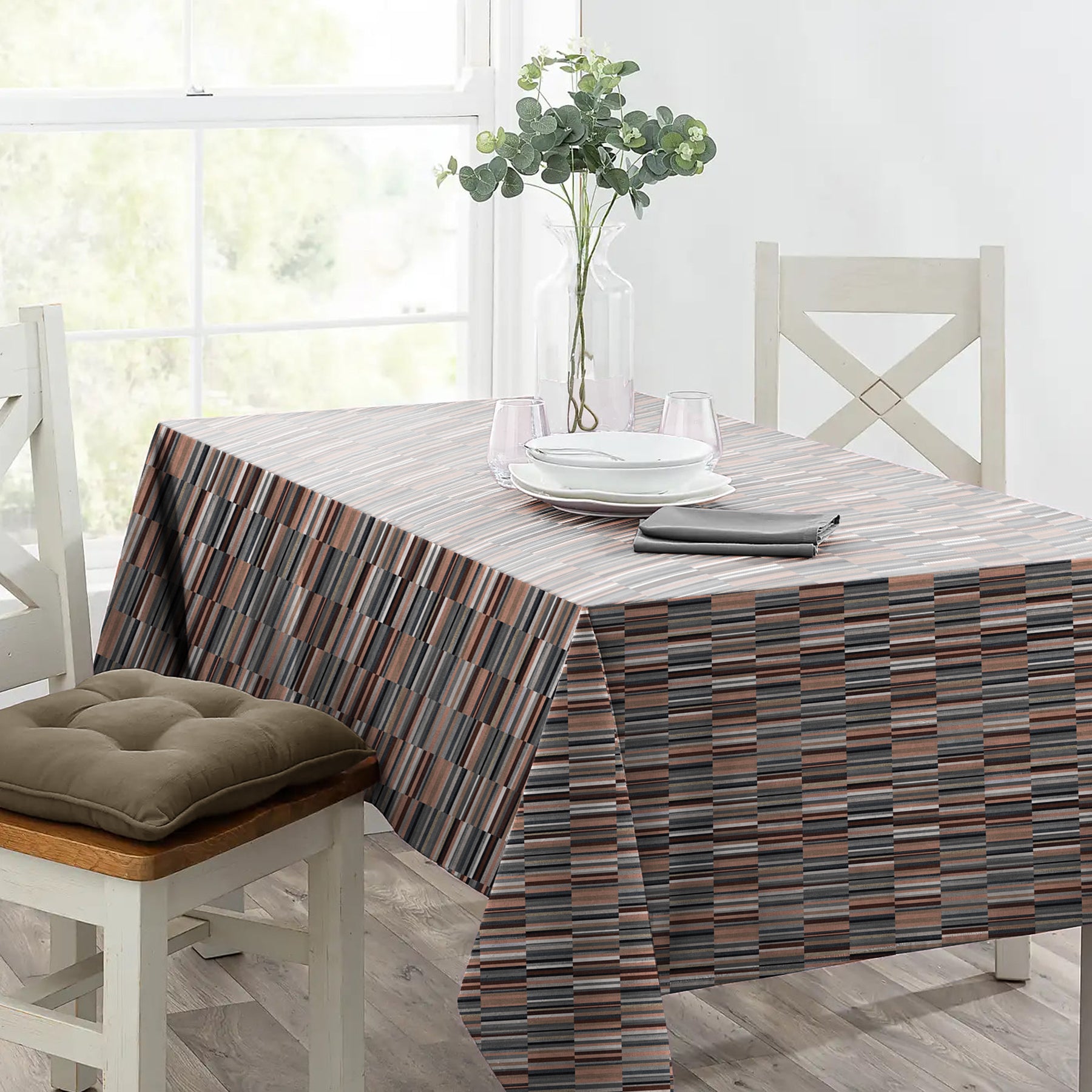 ILLUSION DASH 6 SEATER TABLE CLOTH TERRACOTTA/COFFEE