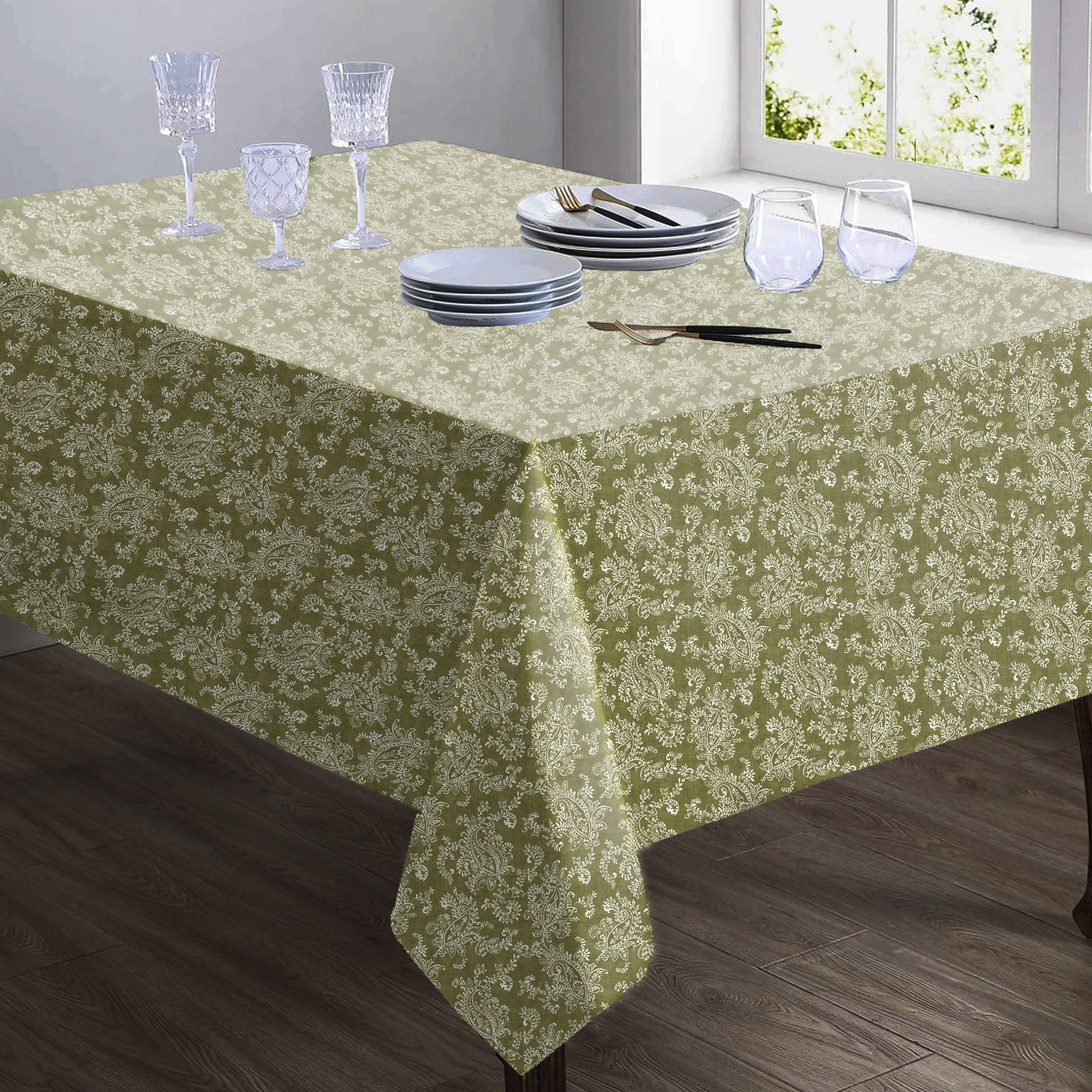 Jodhpur Flowers 6 Seater Table Cloth Olive