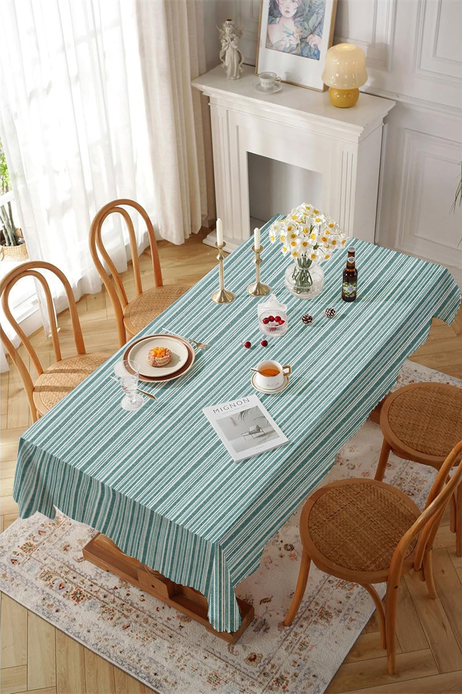 Jodhpur Stripe 6 Seater Table Cloth Teal