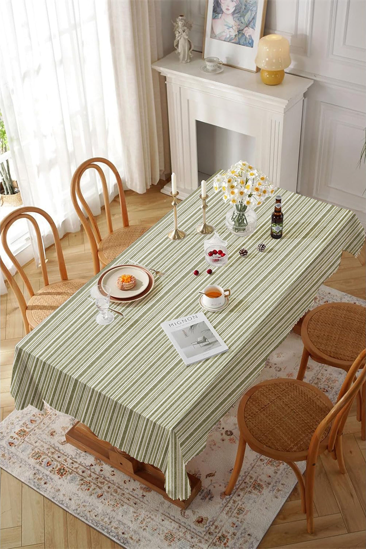 Jodhpur Stripe 6 Seater Table Cloth Olive