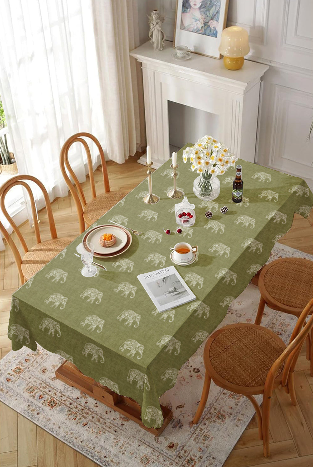 Jodhpur Elephant 6 Seater Table Cloth Olive