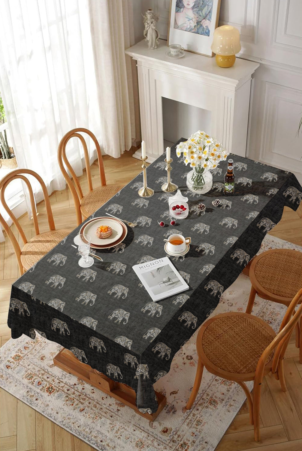 Jodhpur Elephant 6 Seater Table Cloth Black