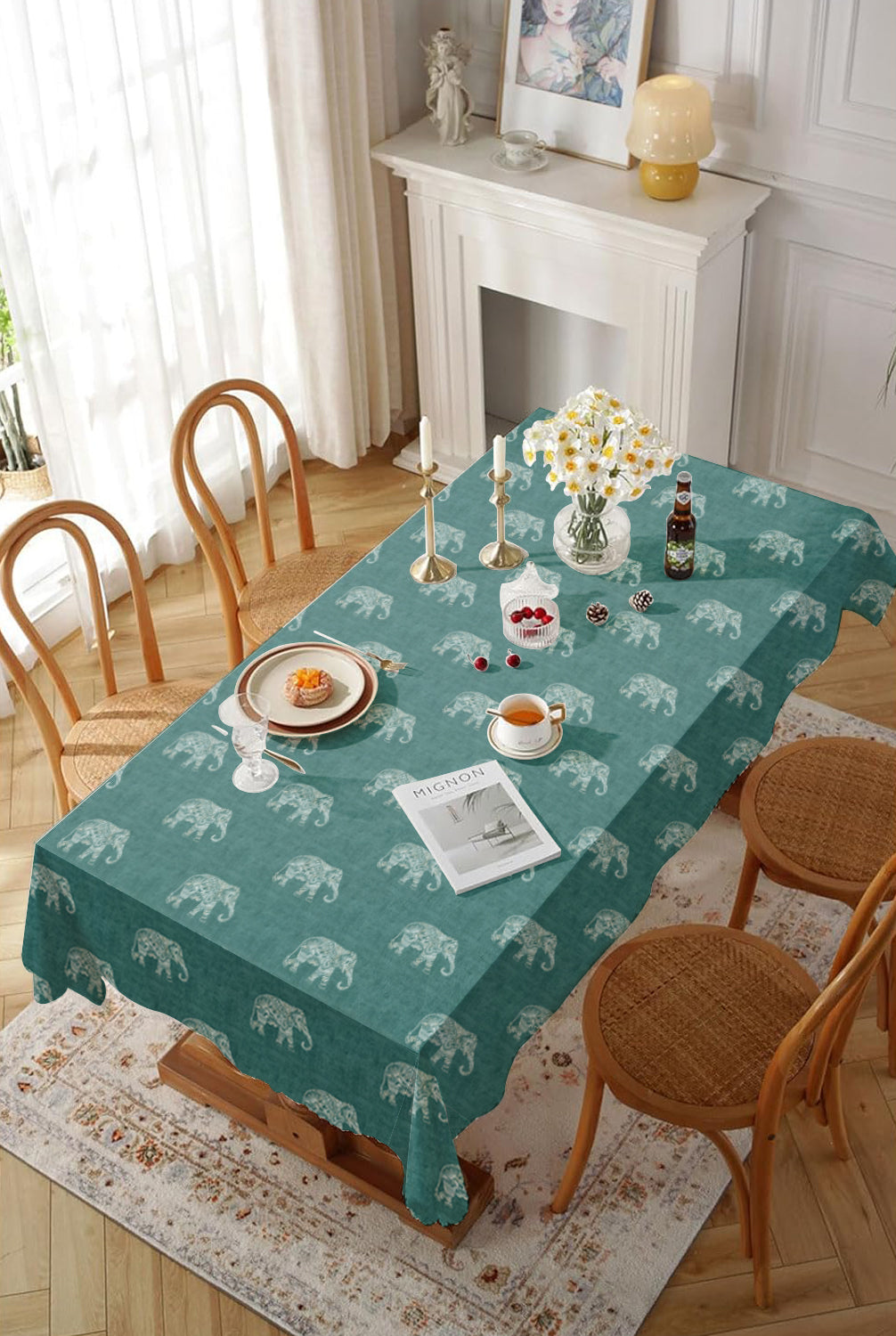 JODHPUR ELEPHANT TEAL TABLE CLOTH
