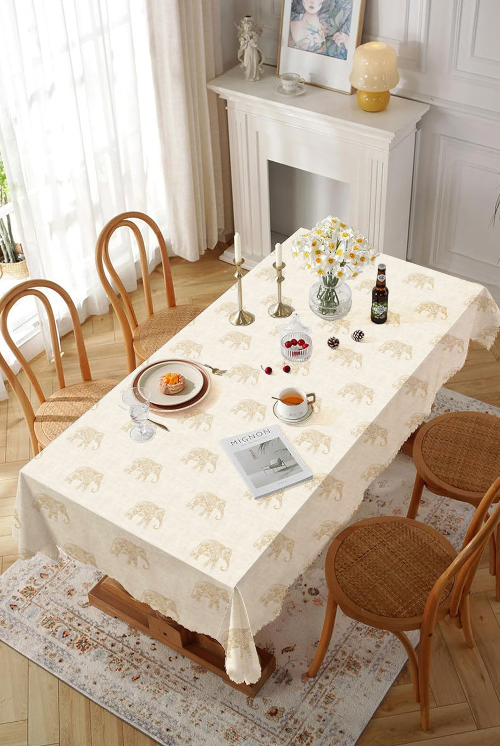 Jodhpur Elephant 6 Seater Table Cloth Biscuit