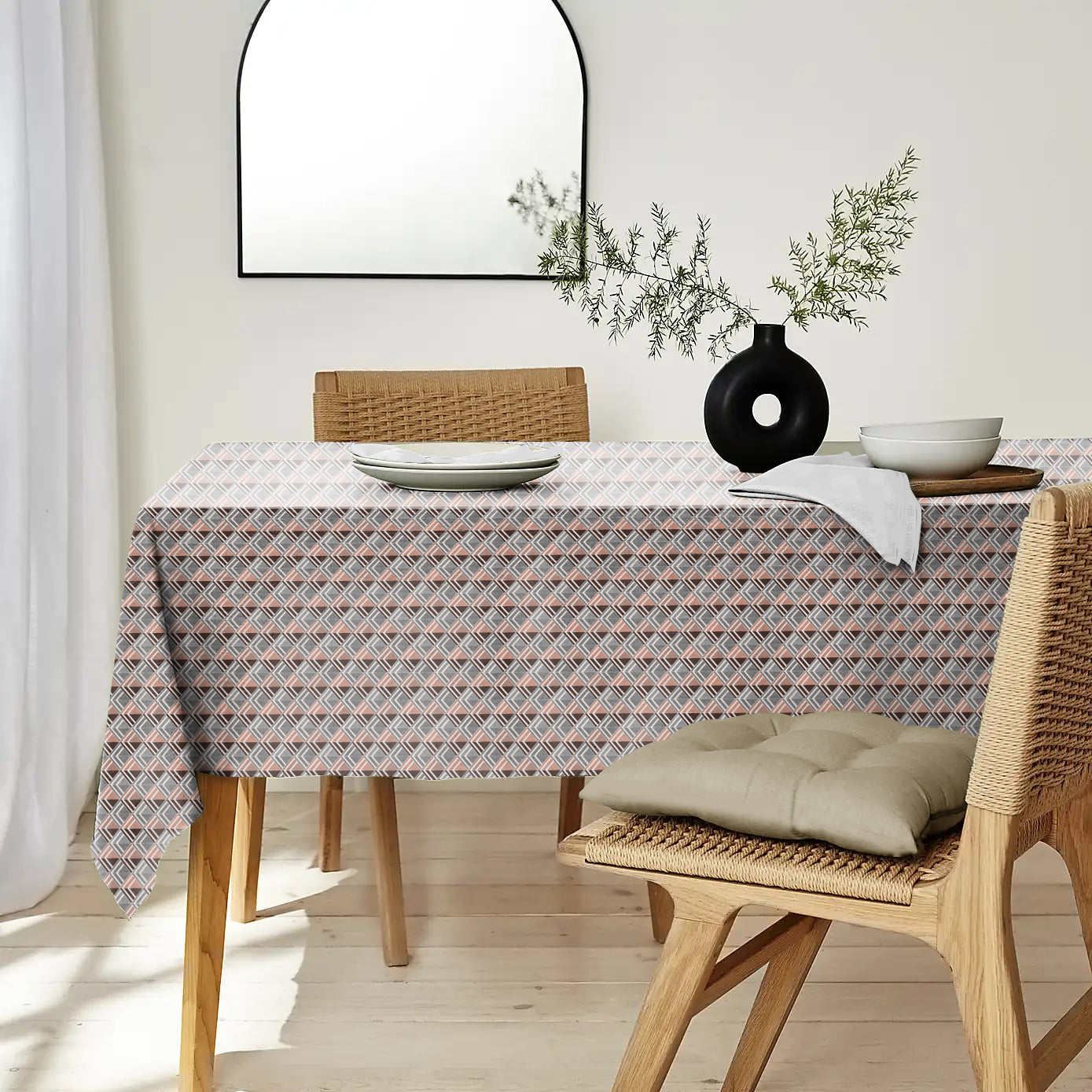 ILLUSION MULTI TRIANGLE 6 SEATER TABLE CLOTH TERRACOTTA/COFFEE