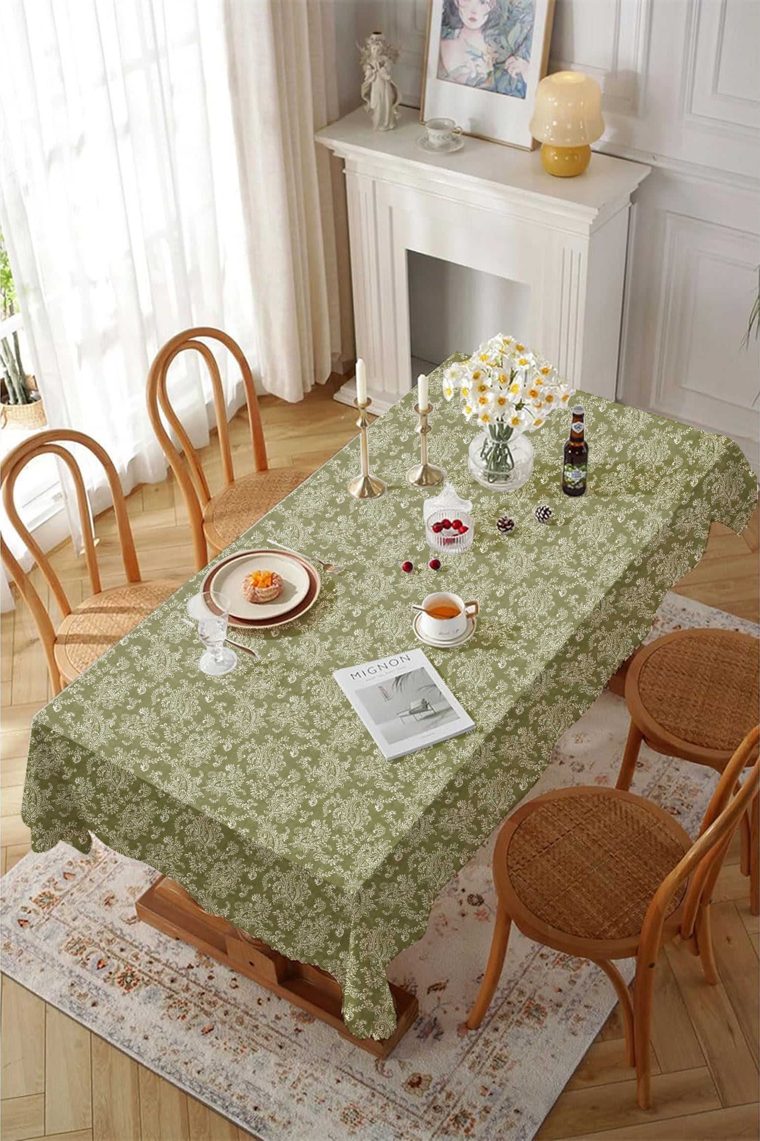 Jodhpur Flowers 6 Seater Table Cloth Olive