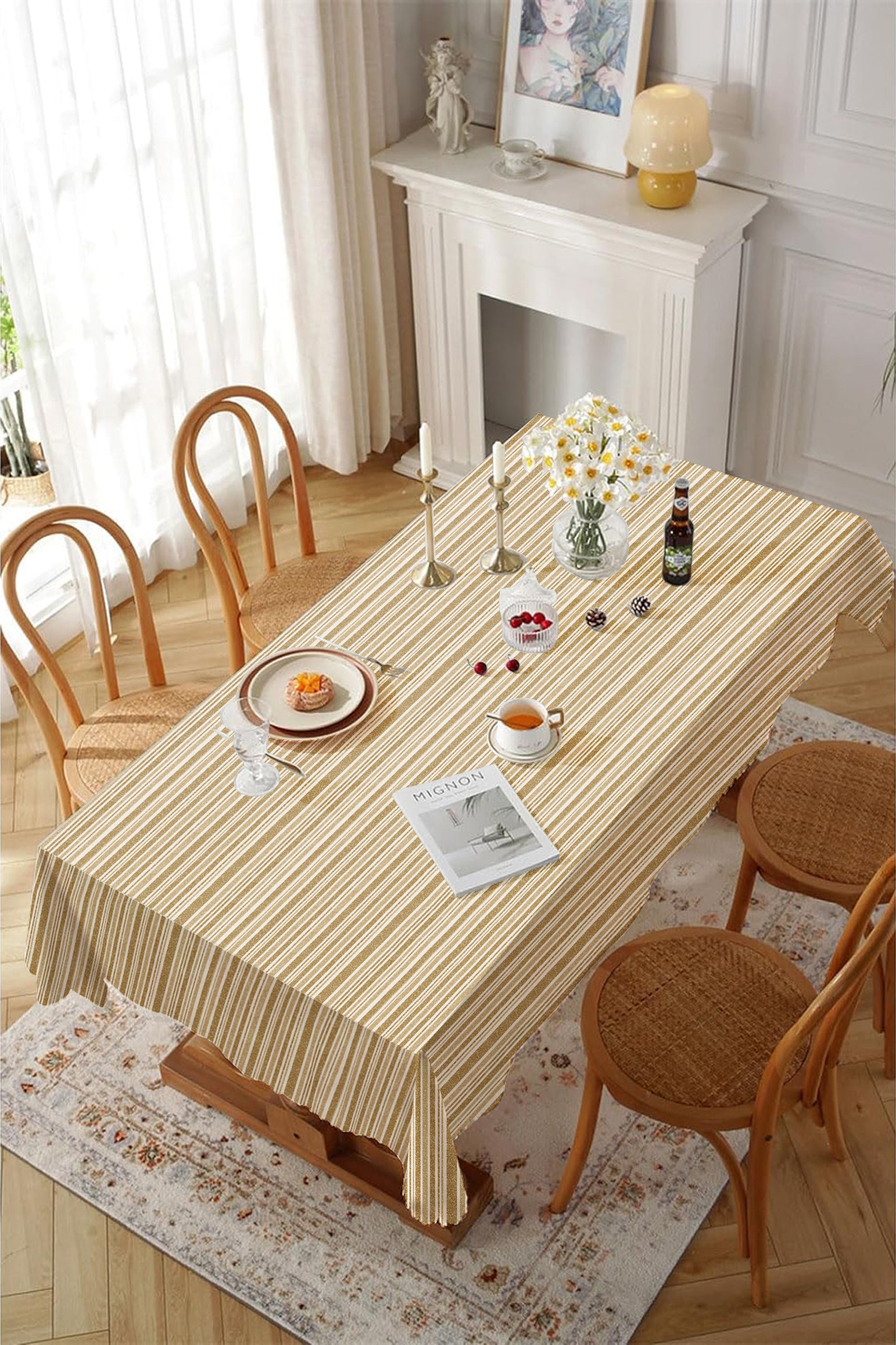 Jodhpur Stripe 6 Seater Table Cloth Camel