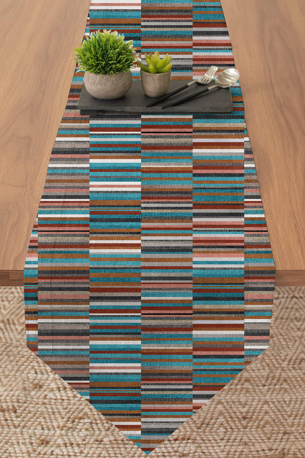 ILLUSION TABLE RUNNER DASH BLUE/CAMEL MATTY (12X72 INCH) DIGITAL PRINTED