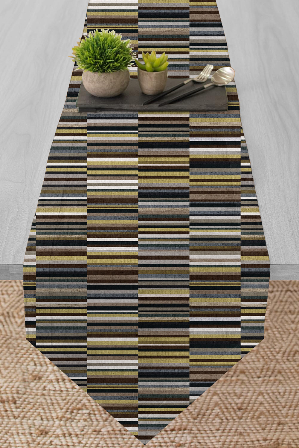 ILLUSION TABLE RUNNER DASH BROWN/YELLOW MATTY (12X72 INCH) DIGITAL PRINTED