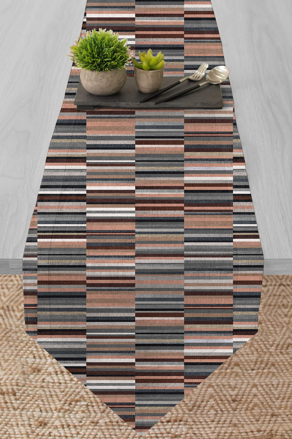 ILLUSION TABLE RUNNER DASH TERRACOTTA/COFFEE MATTY (12X72 INCH) DIGITAL PRINTED