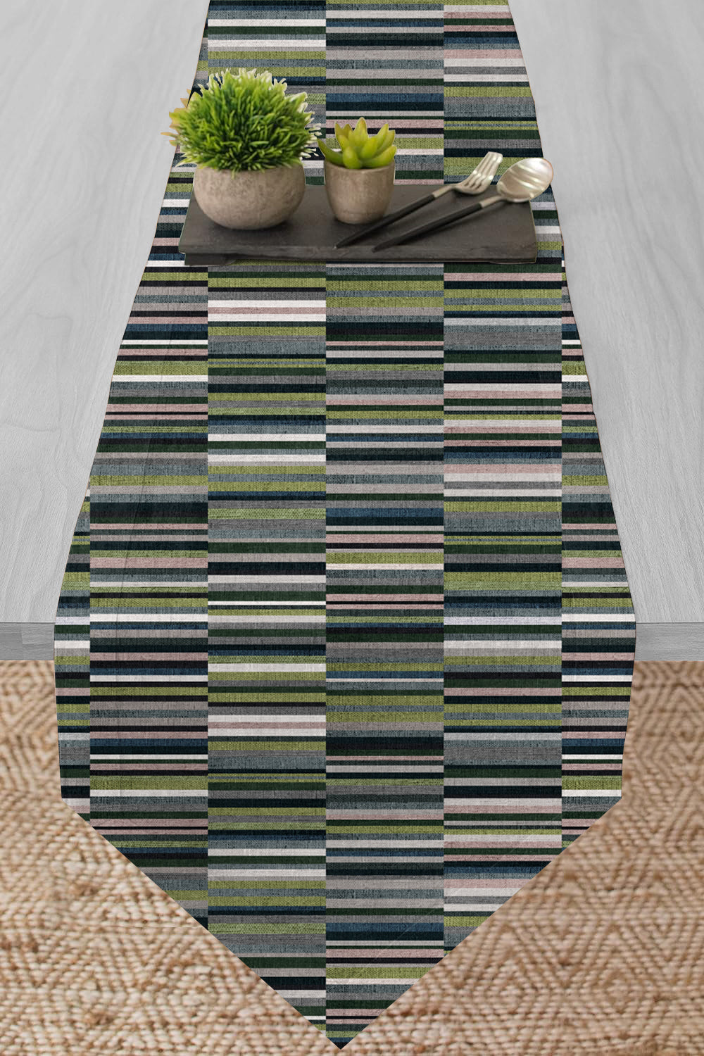 ILLUSION TABLE RUNNER DASH OLIVE/GREEN MATTY (12X72 INCH) DIGITAL PRINTED