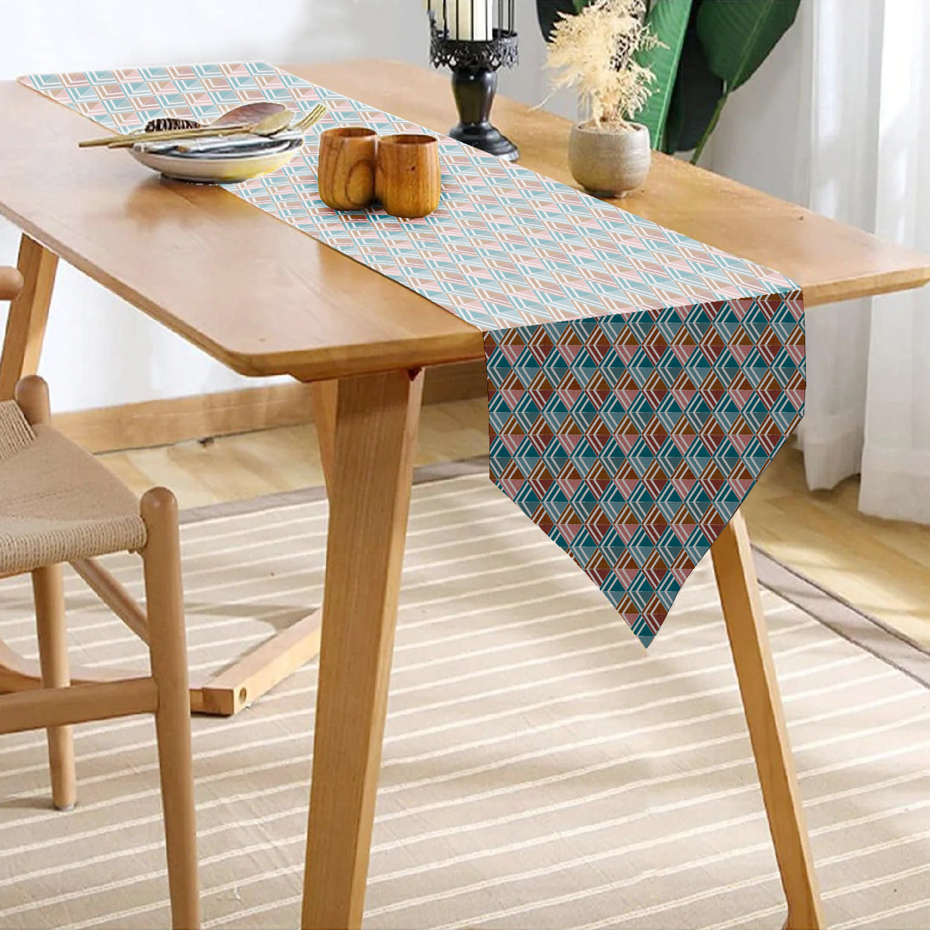 ILLUSION TABLE RUNNER MULTI TRIANGLE CAMEL/PINK MATTY (12X72 INCH) DIGITAL PRINTED