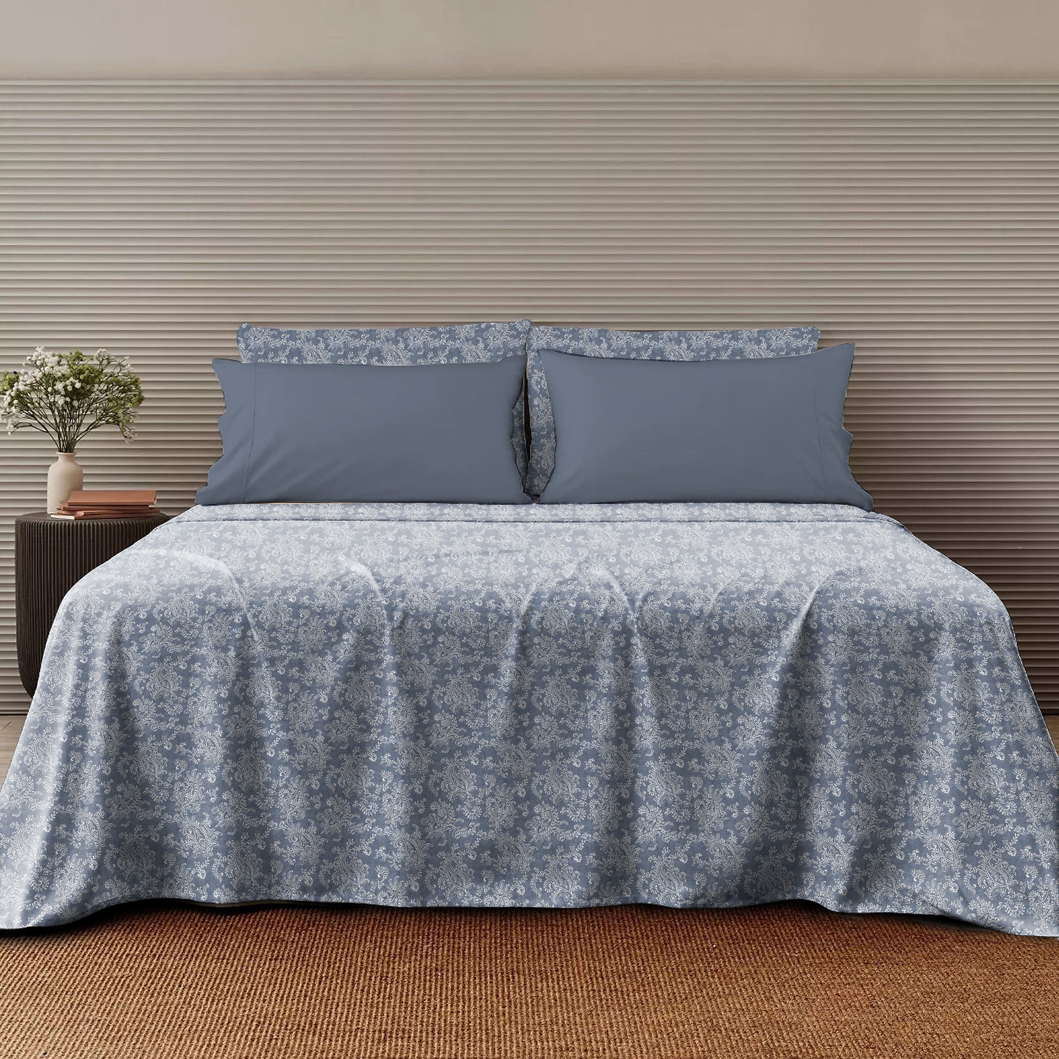 Jodhpur Flowers Bedsheet for Double Bed with 2 PillowCovers King Size (104" X 90") Indigo