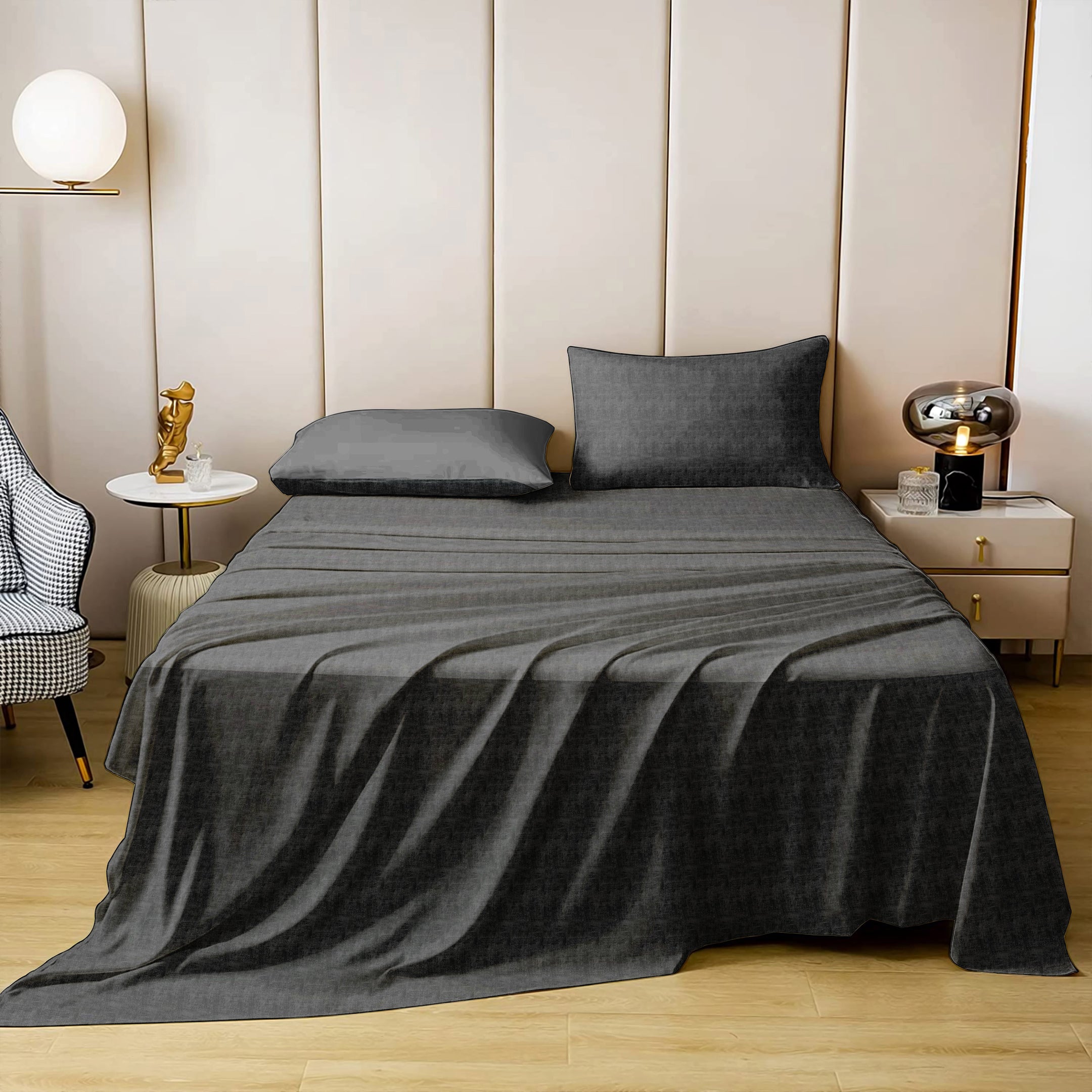 Jodhpur Texture Bedsheet for Double Bed with 2 PillowCovers King Size (104" X 90") Black