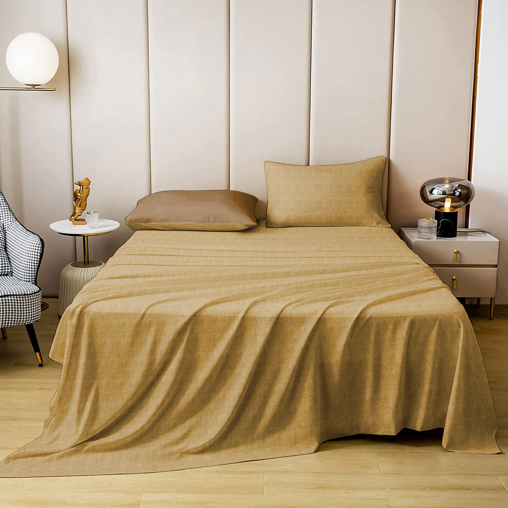Jodhpur Texture Bedsheet for Double Bed with 2 PillowCovers King Size (104" X 90") Camel