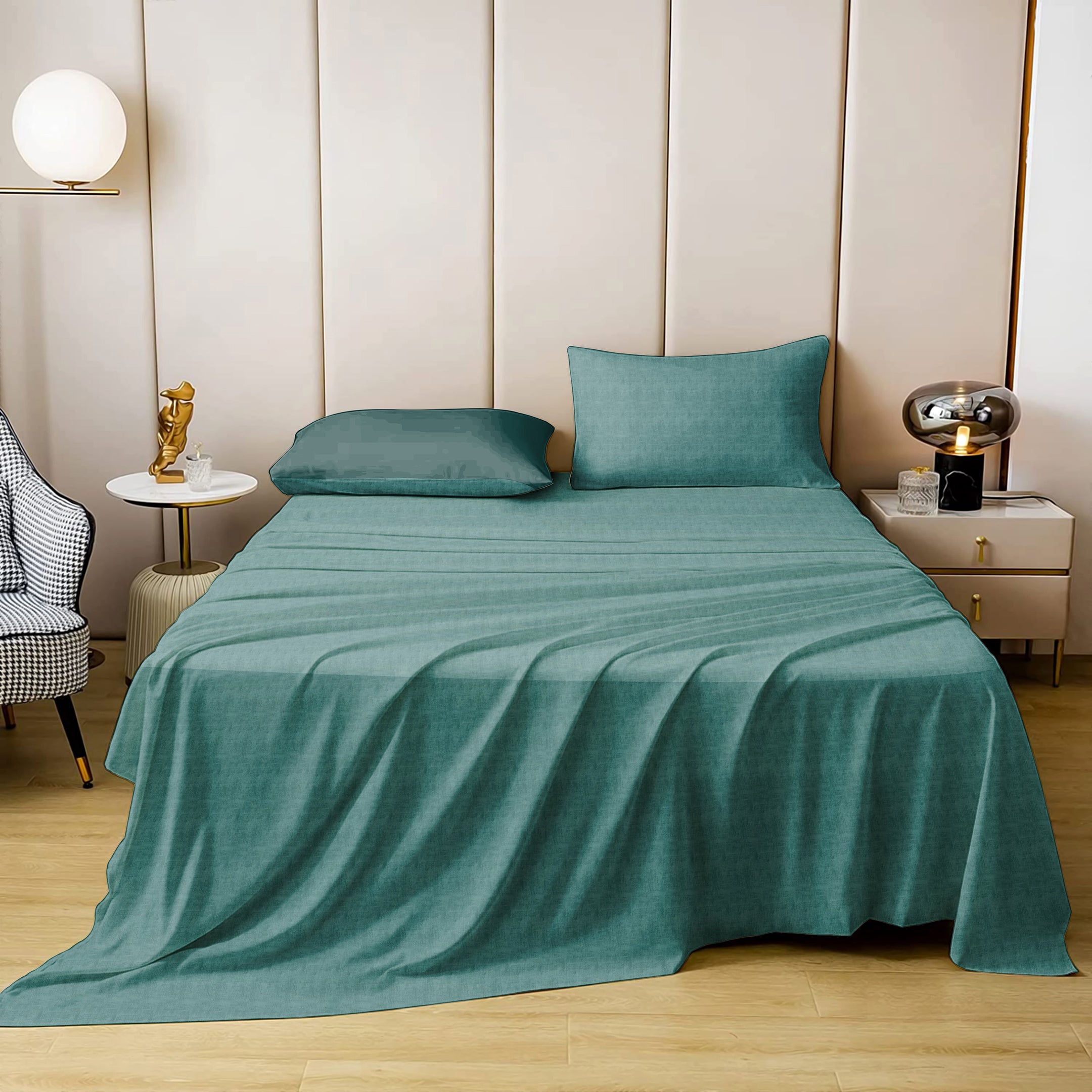 Jodhpur Texture Bedsheet for Double Bed with 2 PillowCovers King Size (104" X 90") Teal