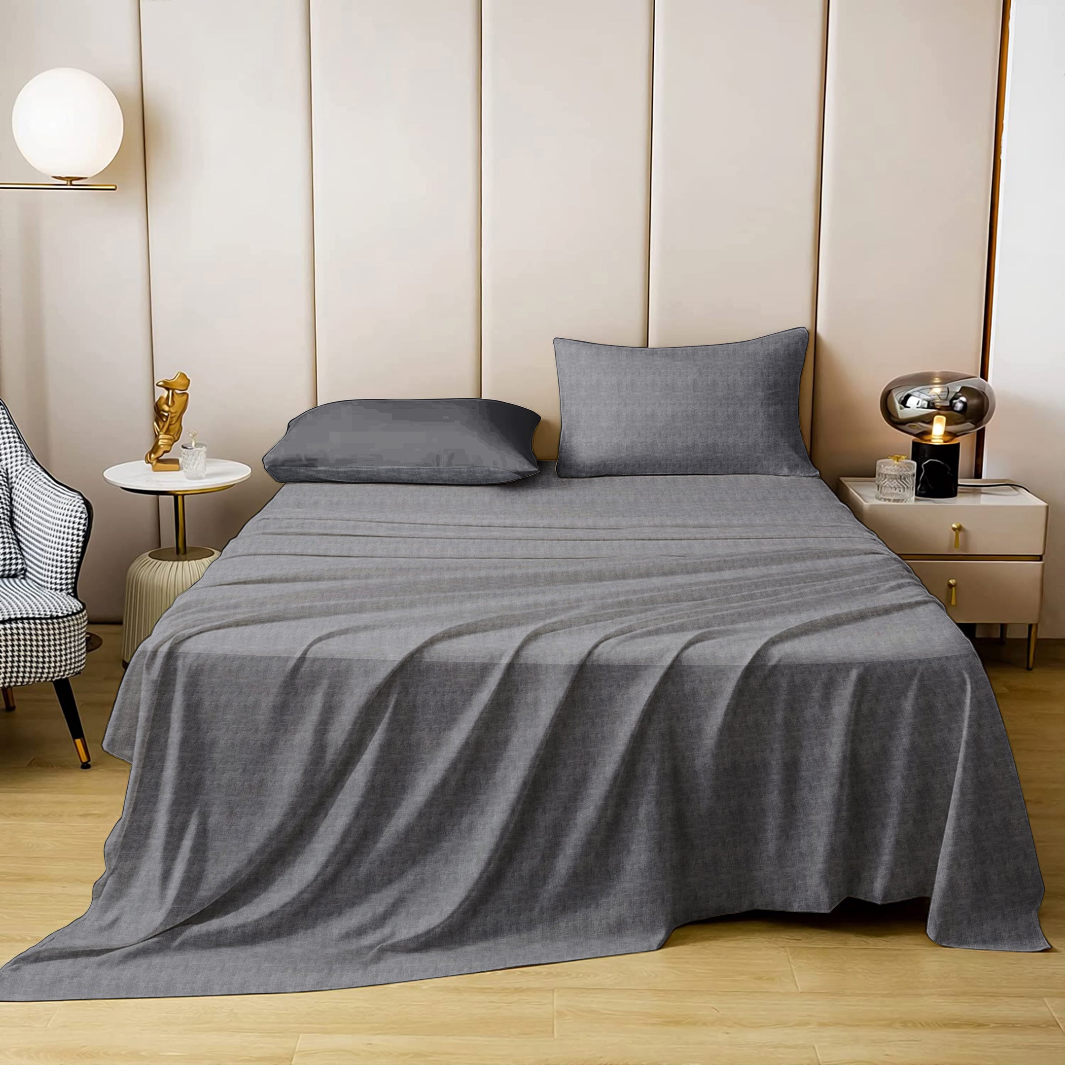 Jodhpur Texture Bedsheet for Double Bed with 2 PillowCovers King Size (104" X 90") Gray