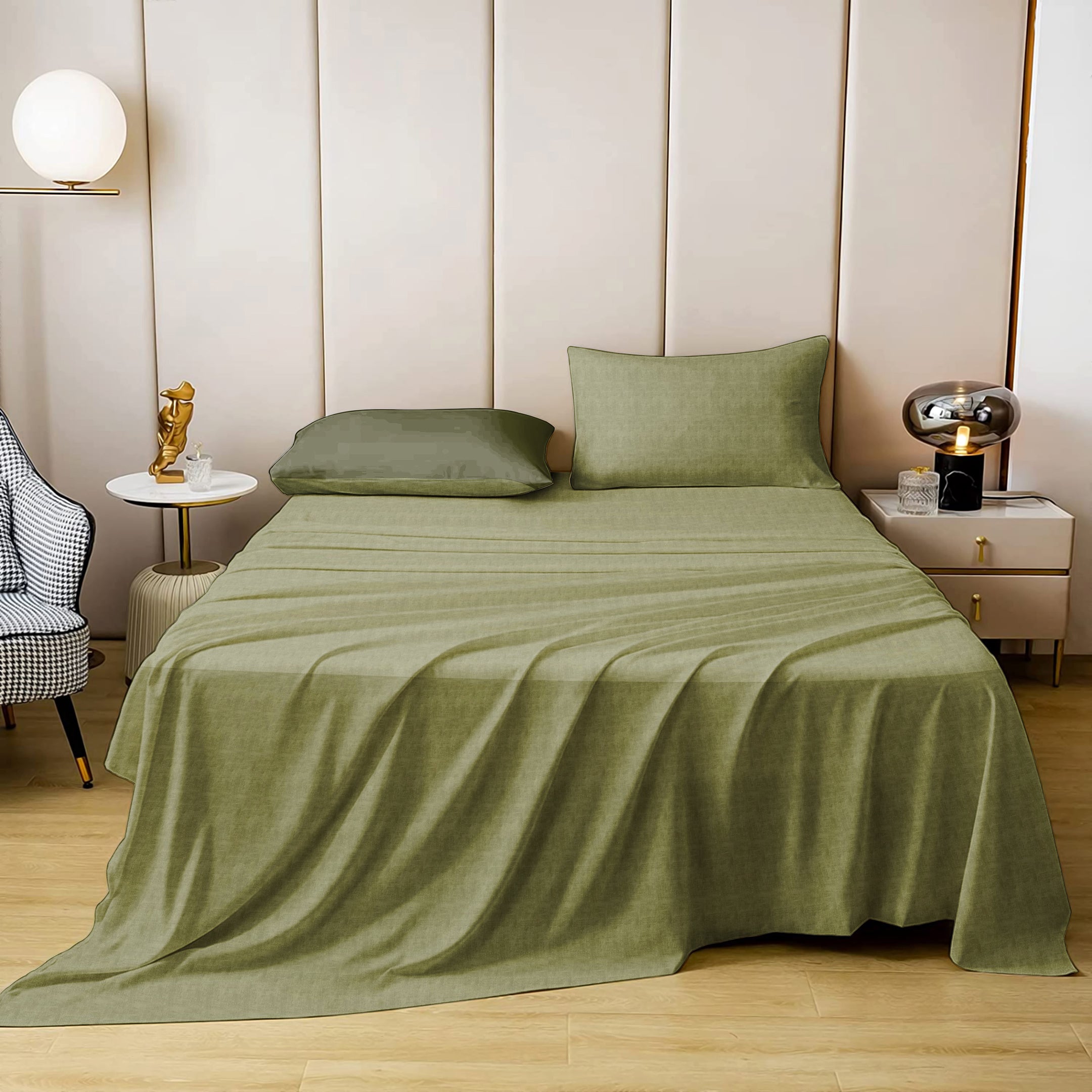 Jodhpur Texture Bedsheet for Double Bed with 2 PillowCovers King Size (104" X 90") Olive