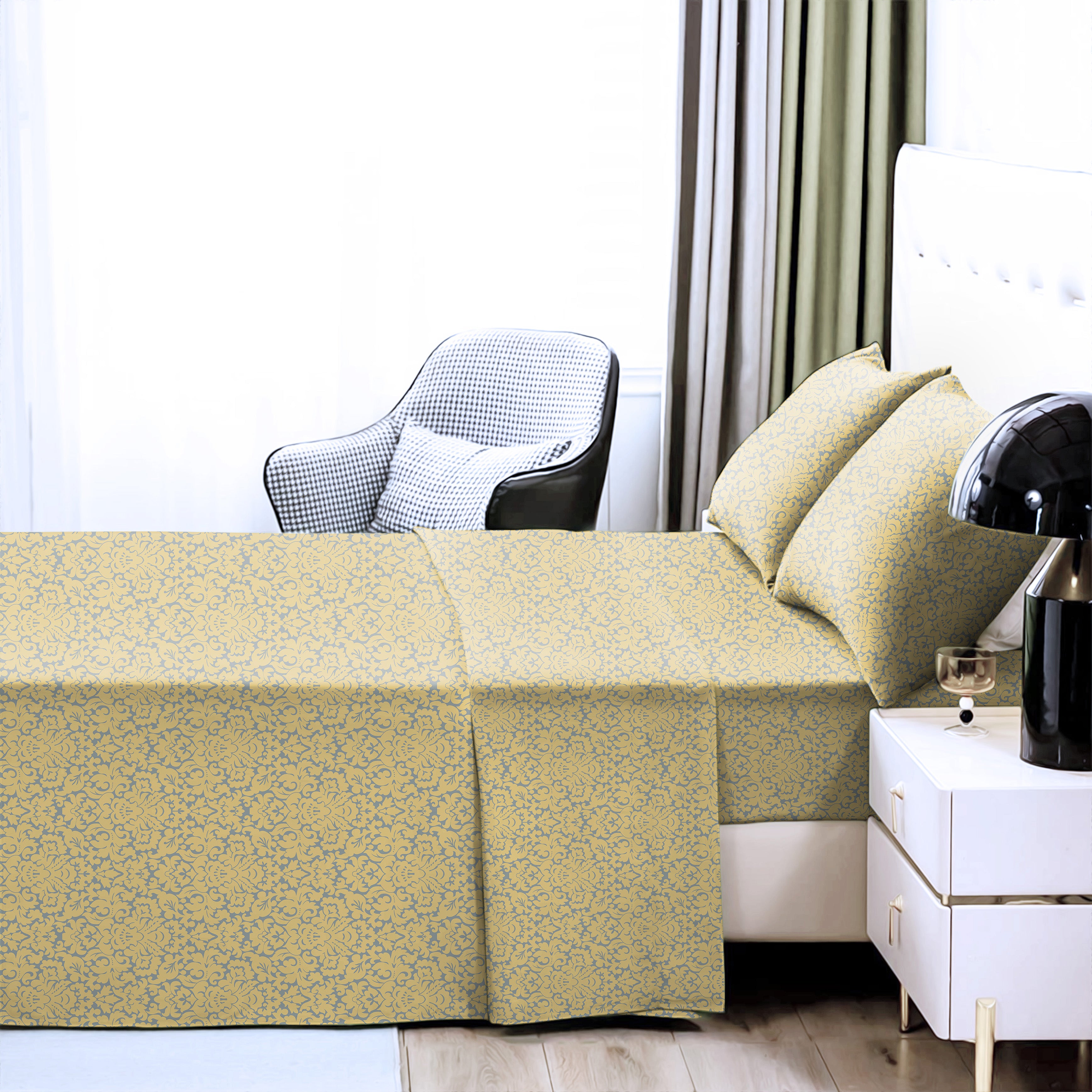 Casableu Microfiber Sydney yellow Bedcover for Double Bed with 2 Pillow Covers King Size (104" X 90")