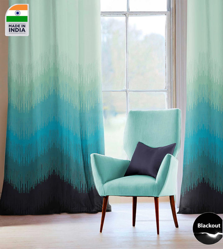 KUDO TEAL CURTAIN BLACKOUT PRINTED FOR LIVING & BEDROOMS