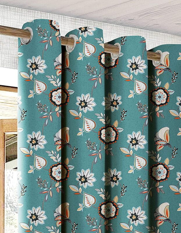 BEAU TEAL CURTAIN BLACKOUT PRINTED